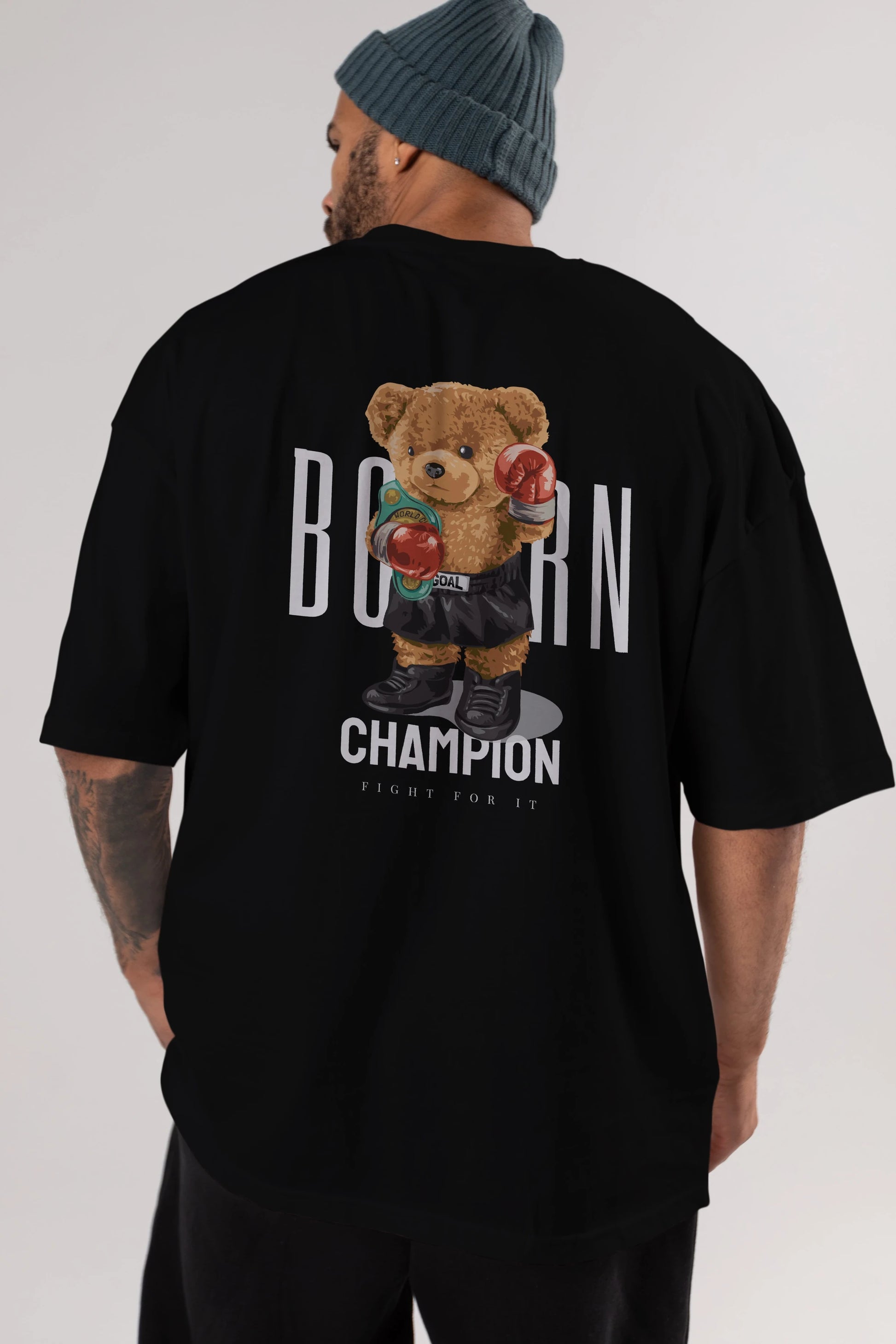 Teddy Bear Champion Arka Baskılı Oversize t-shirt Erkek Kadın Unisex %100 Pamuk