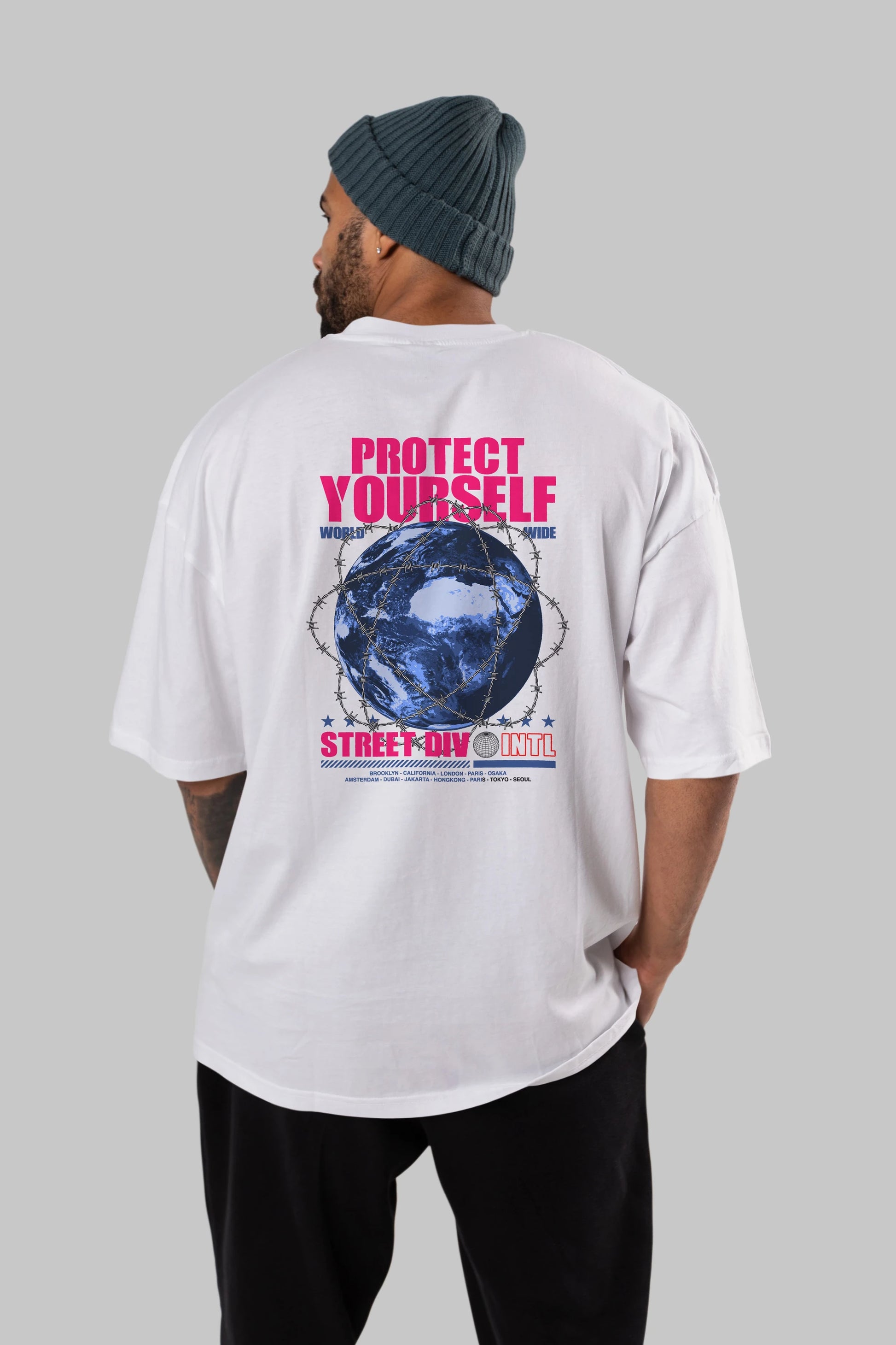 Protect Yourself Arka Baskılı Oversize t-shirt Erkek Kadın Unisex