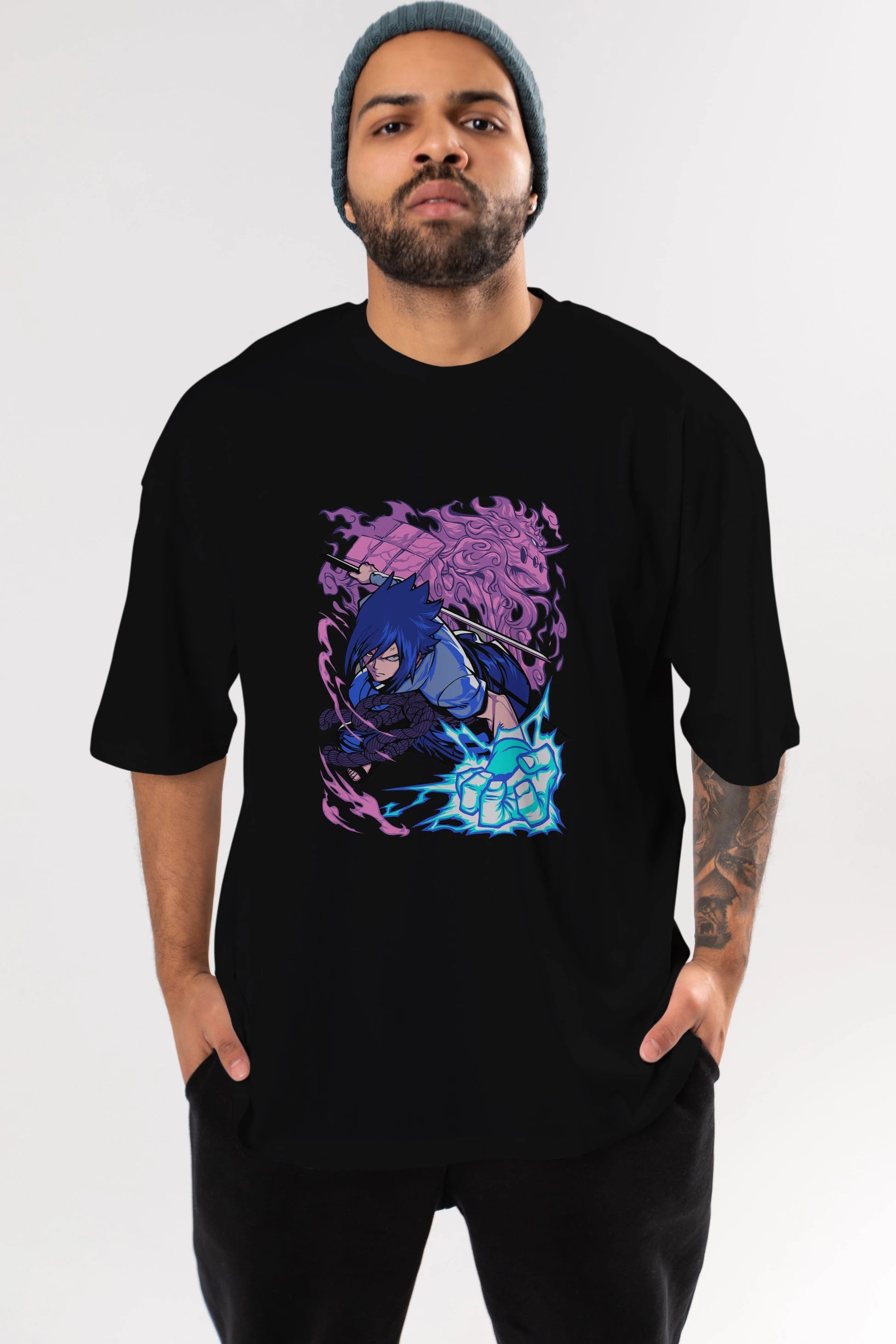 NARUTO SASUKE UCHIHA 2 Anime Ön Baskılı Oversize t-shirt %100 pamuk Erkek Kadın Unisex