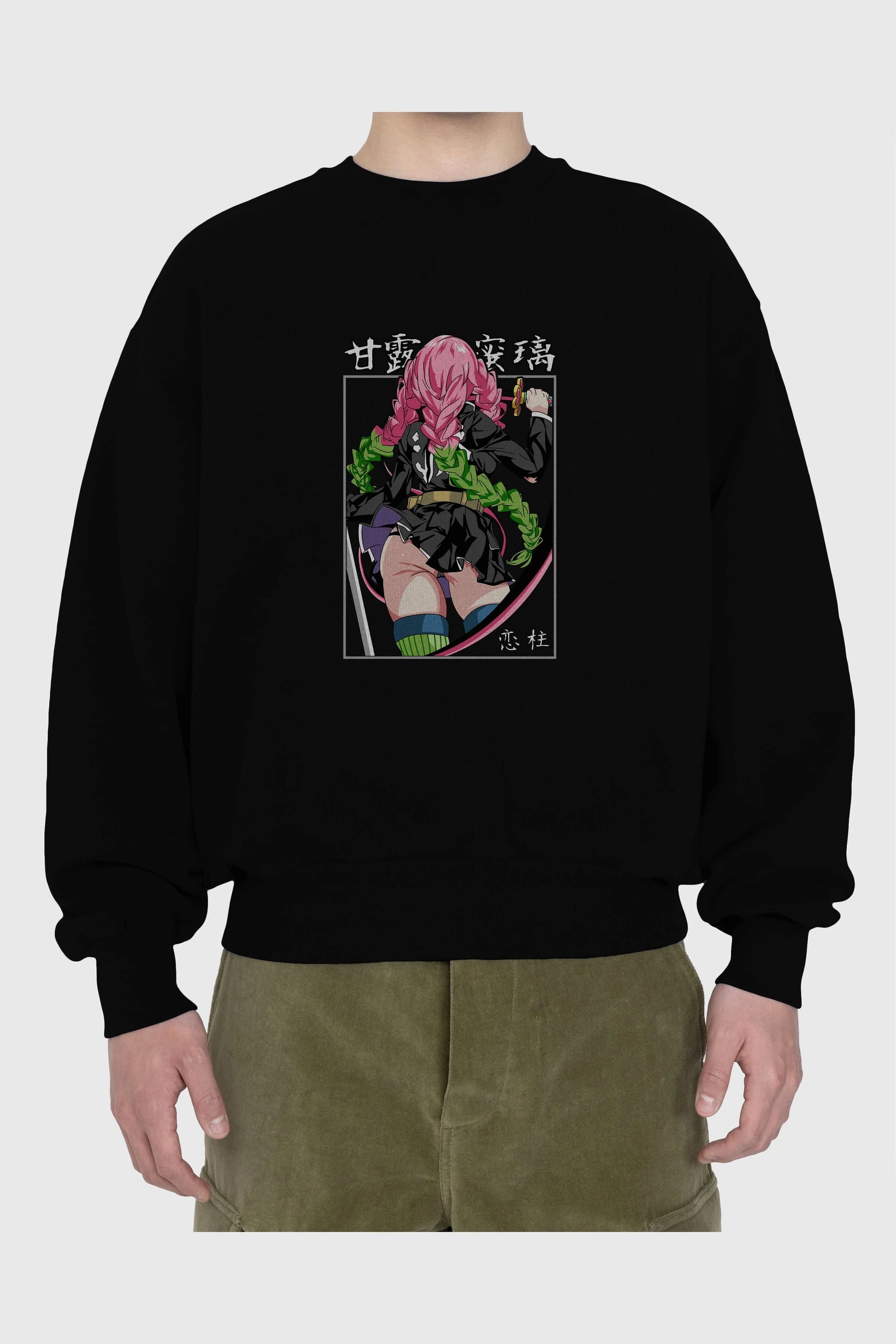 Mitsuri DEMONSLAYER Anime Ön Baskılı Oversize Sweatshirt Erkek Kadın Unisex