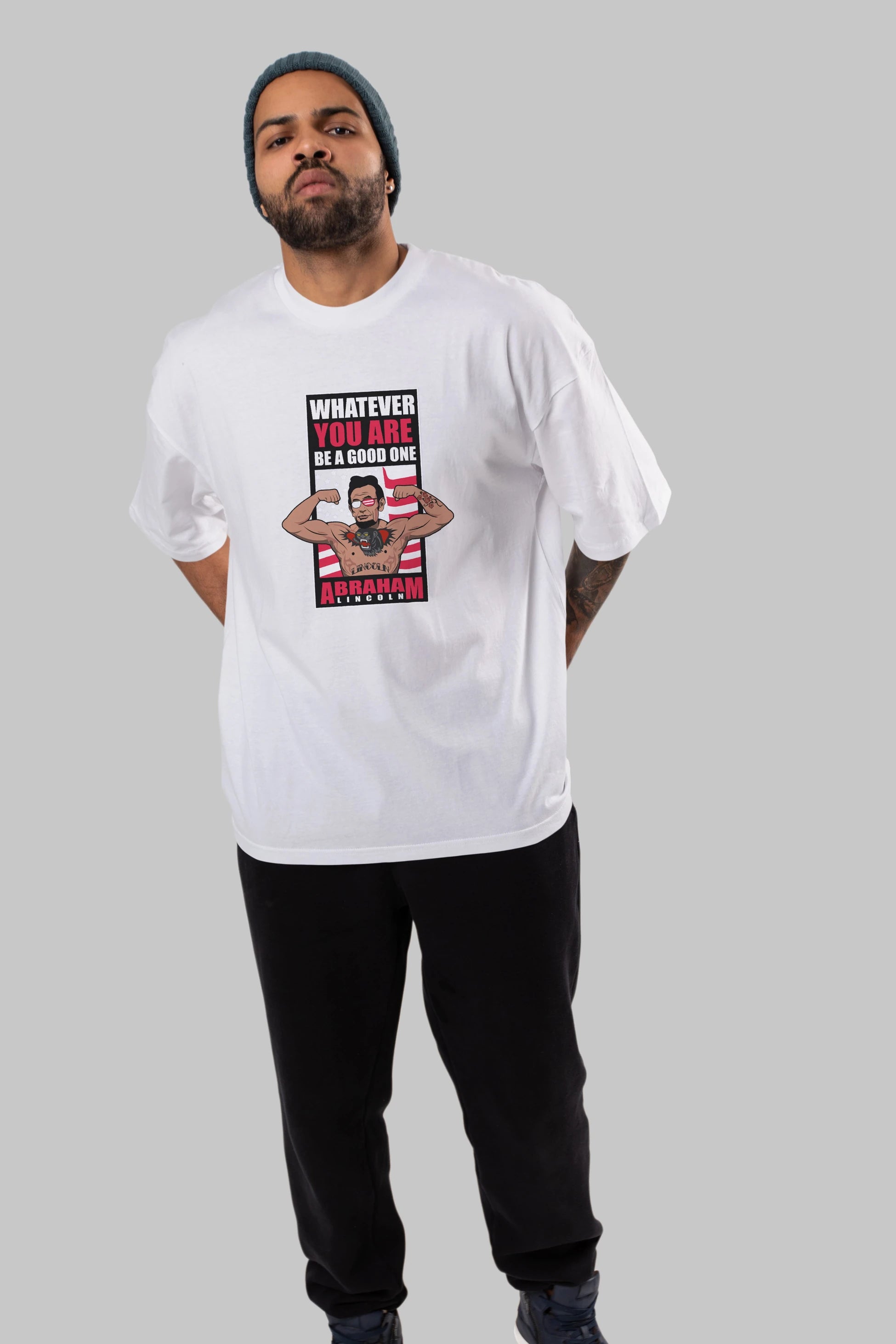 Lincoln Fighter Ön Baskılı Oversize t-shirt Erkek Kadın Unisex %100 Pamuk tişort