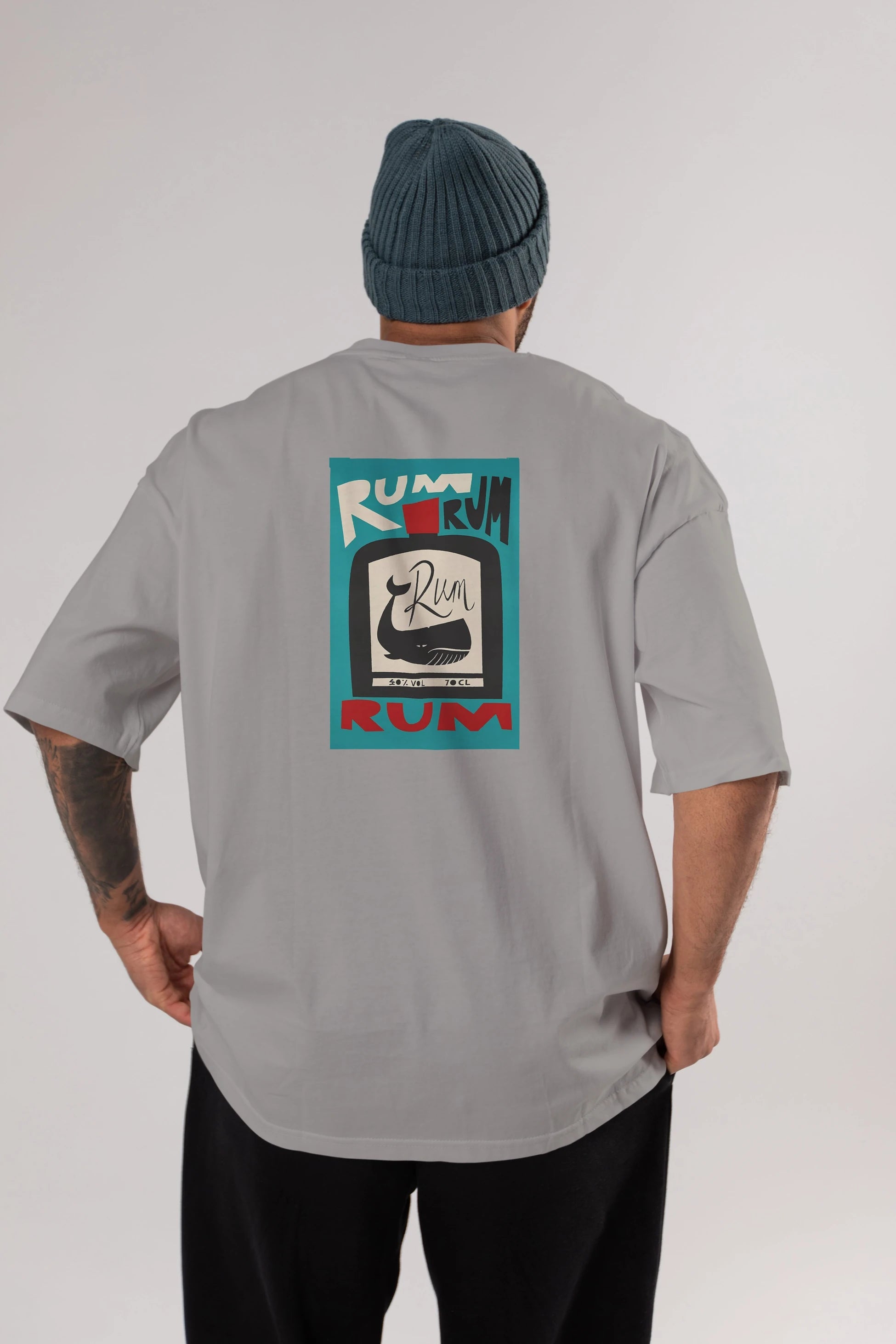Rum Arka Baskılı Oversize t-shirt Erkek Kadın Unisex %100 Pamuk Bisiklet Yaka tişort