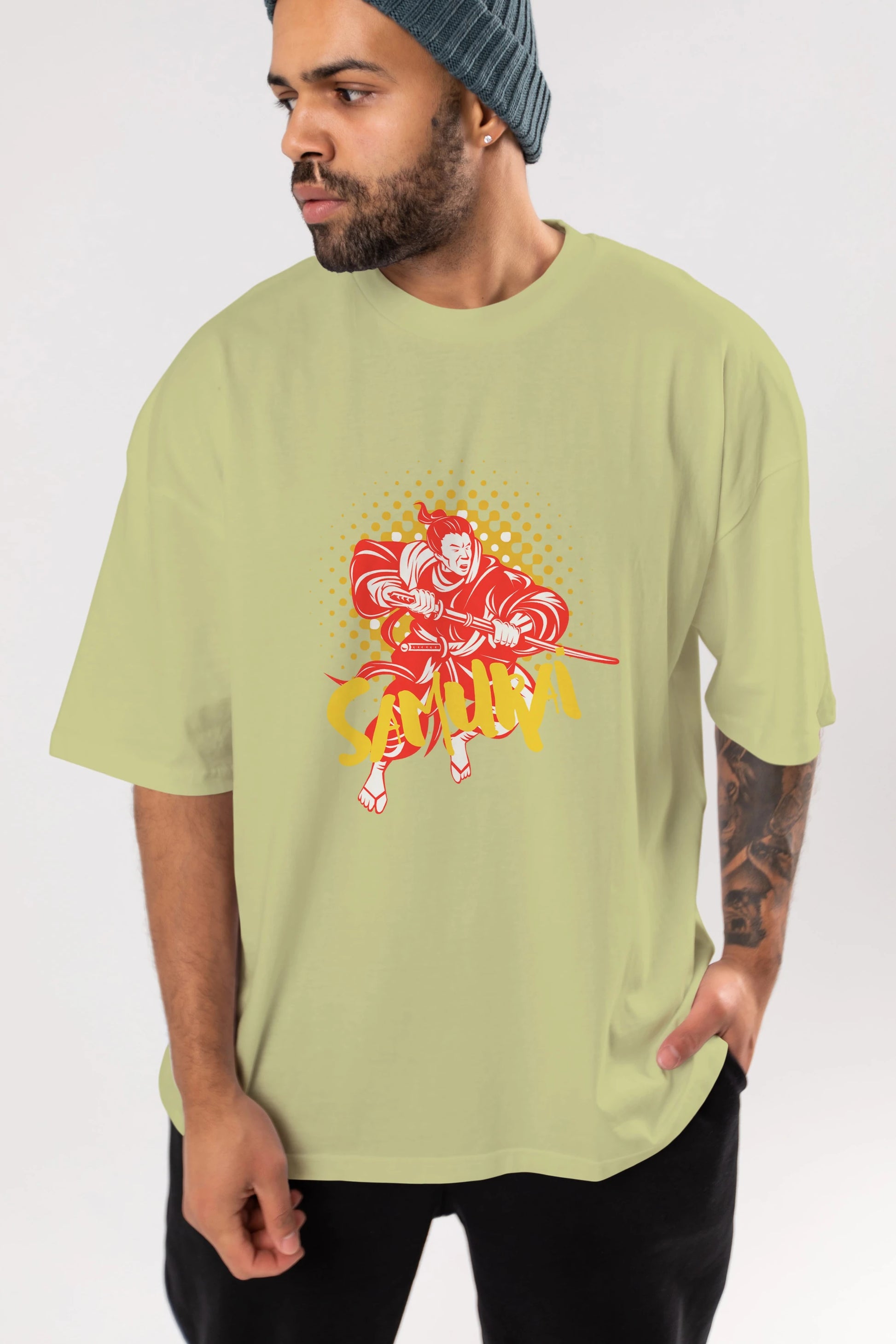 Samurai Ön Baskılı Oversize t-shirt Erkek Kadın Unisex