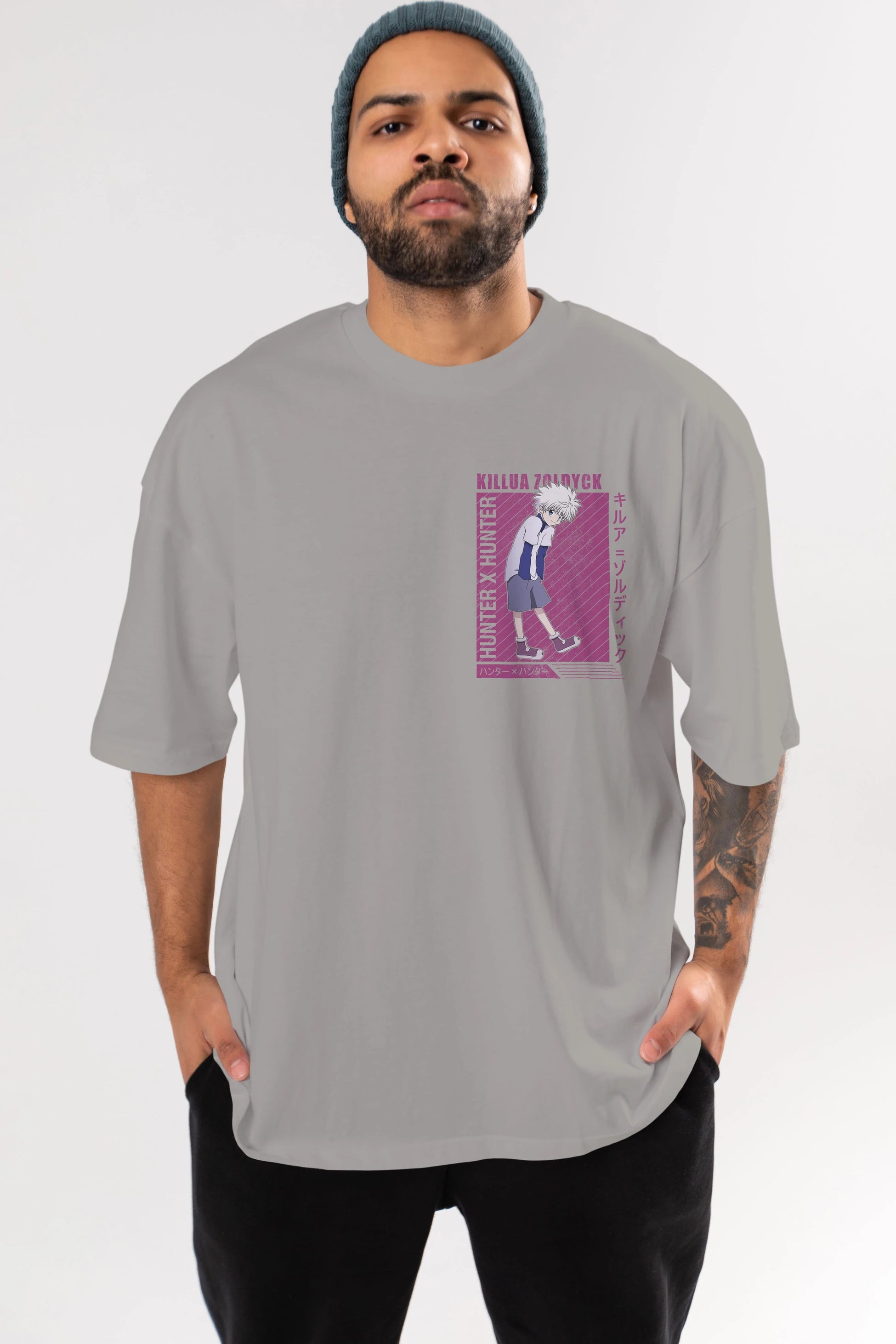 Killua Zoldyck 3 1 Ön Sol Baskılı Oversize t-shirt Erkek Kadın Unisex %100 Pamuk Bisiklet Yaka tişort
