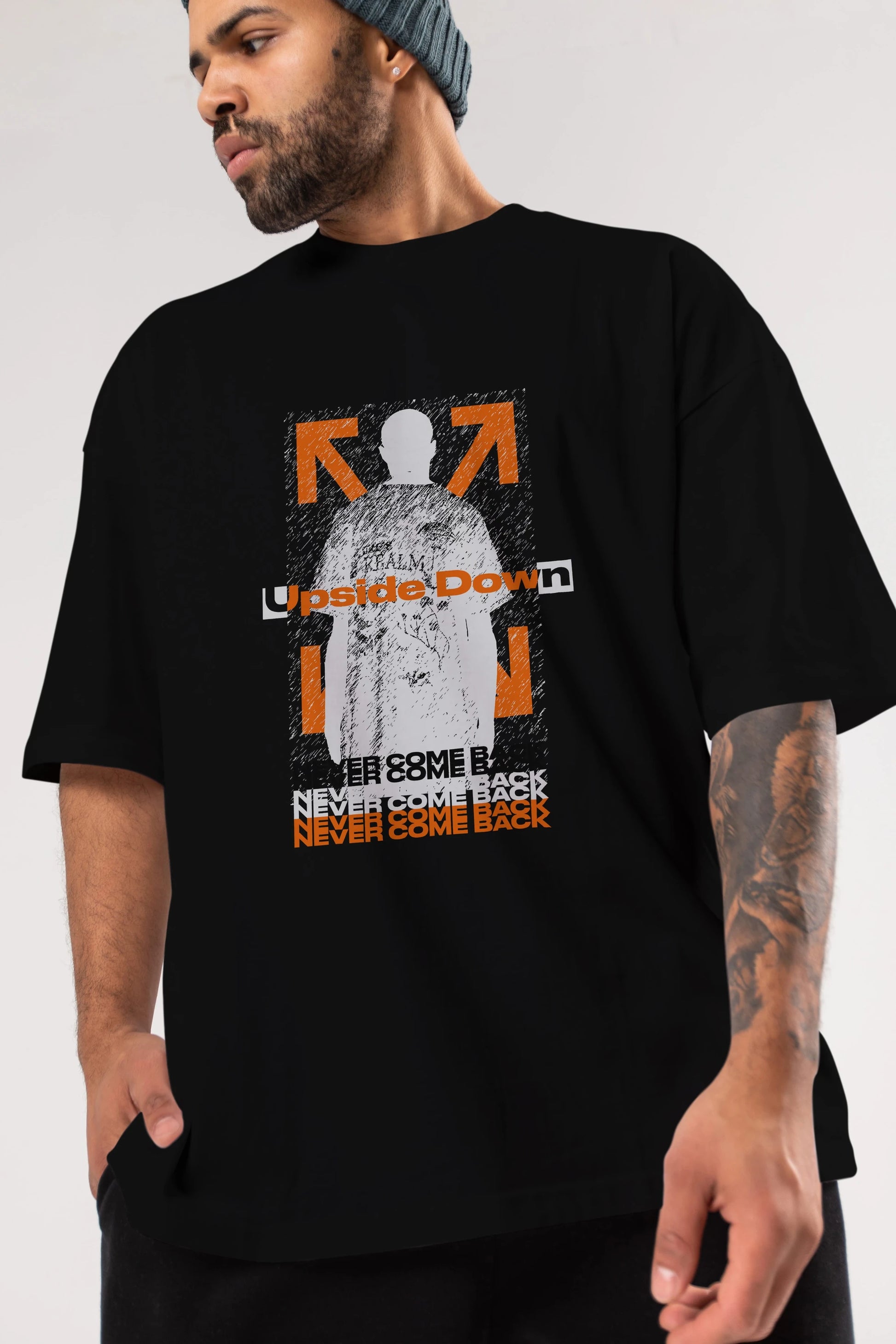 Upside Down Ön Baskılı Oversize t-shirt Erkek Kadın Unisex