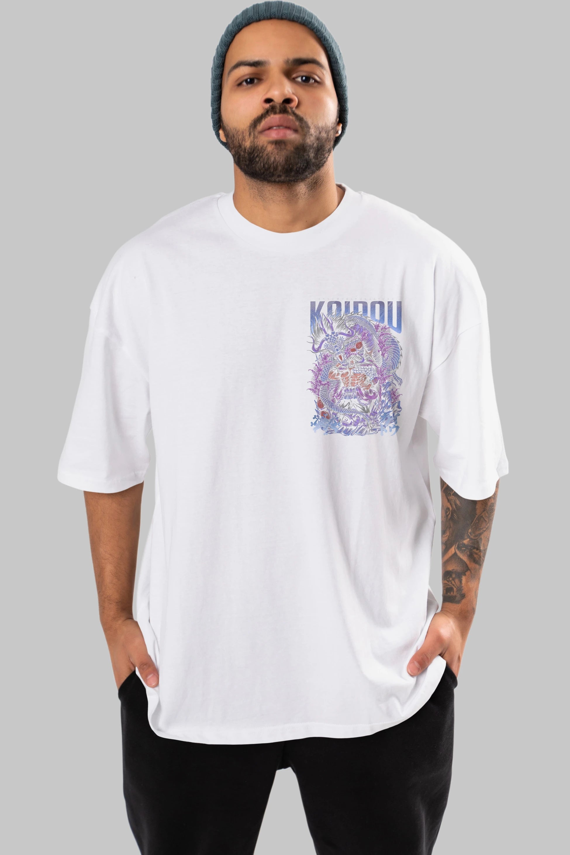 KAIDOU ONE PIECE Ön Sol Baskılı Oversize t-shirt Erkek Kadın Unisex %100 Pamuk Bisiklet Yaka tişort