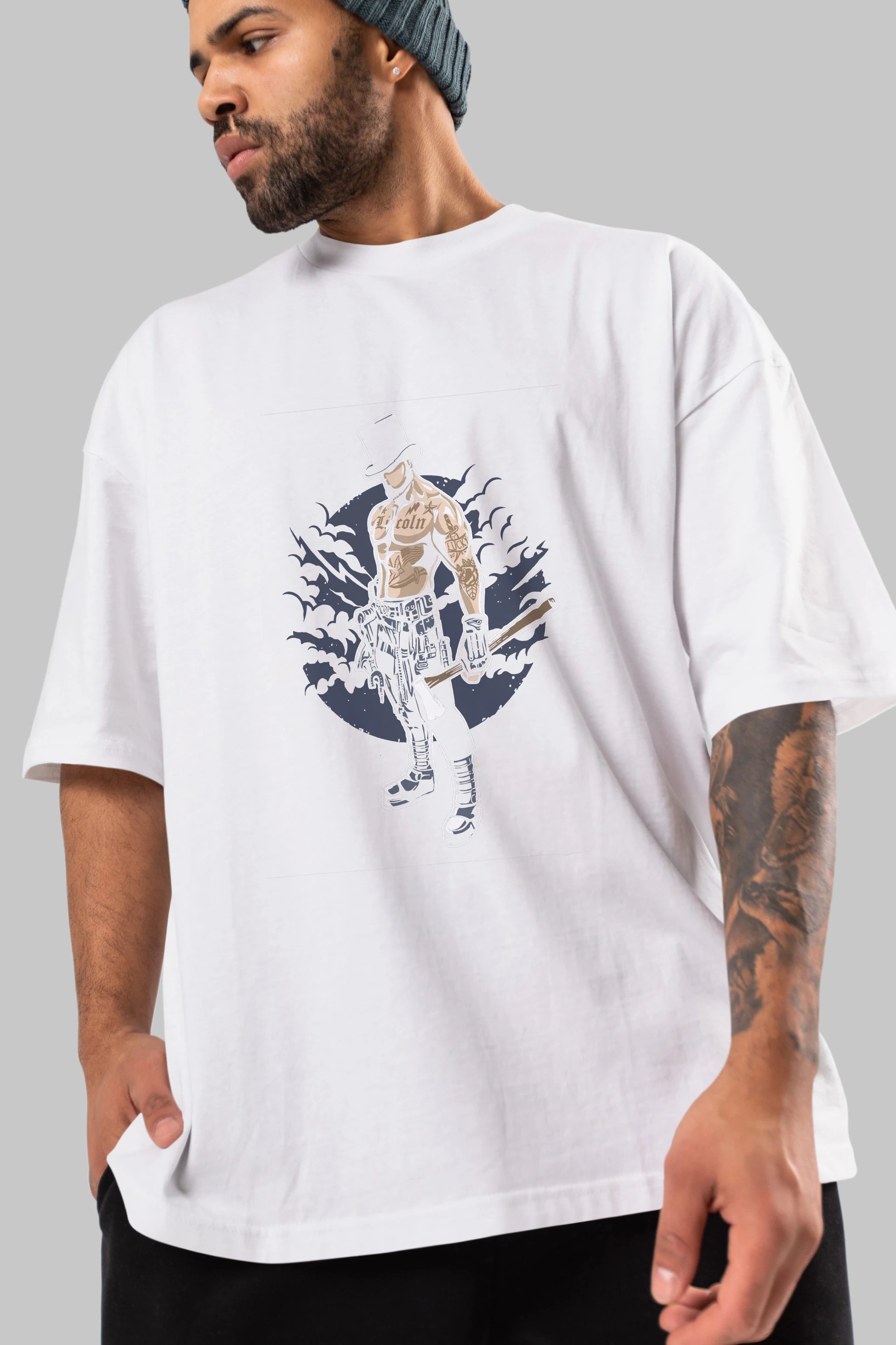 Lincoln Ön Baskılı Oversize t-shirt Erkek Kadın Unisex %100 Pamuk tişort