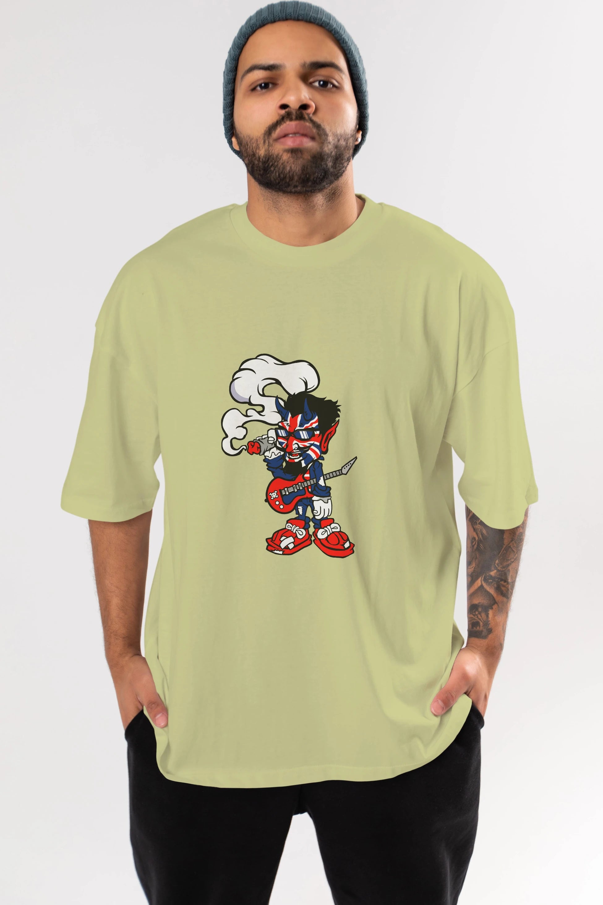 Uk Devil Rockstar Ön Baskılı Oversize t-shirt Erkek Kadın Unisex %100 Pamuk tişort