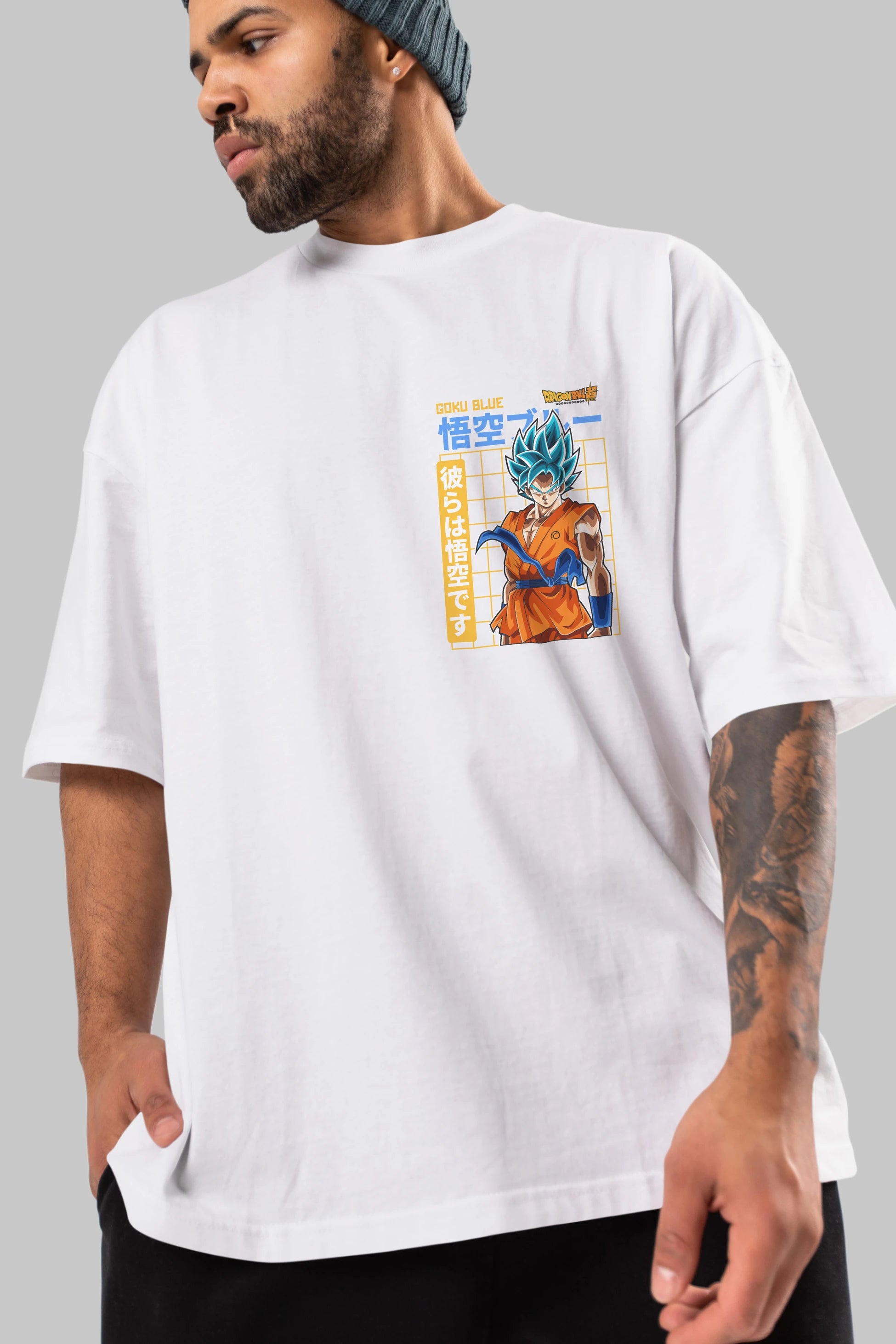 GOKU 1 Ön Sol Baskılı Oversize t-shirt Erkek Kadın Unisex %100 Pamuk Bisiklet Yaka tişort