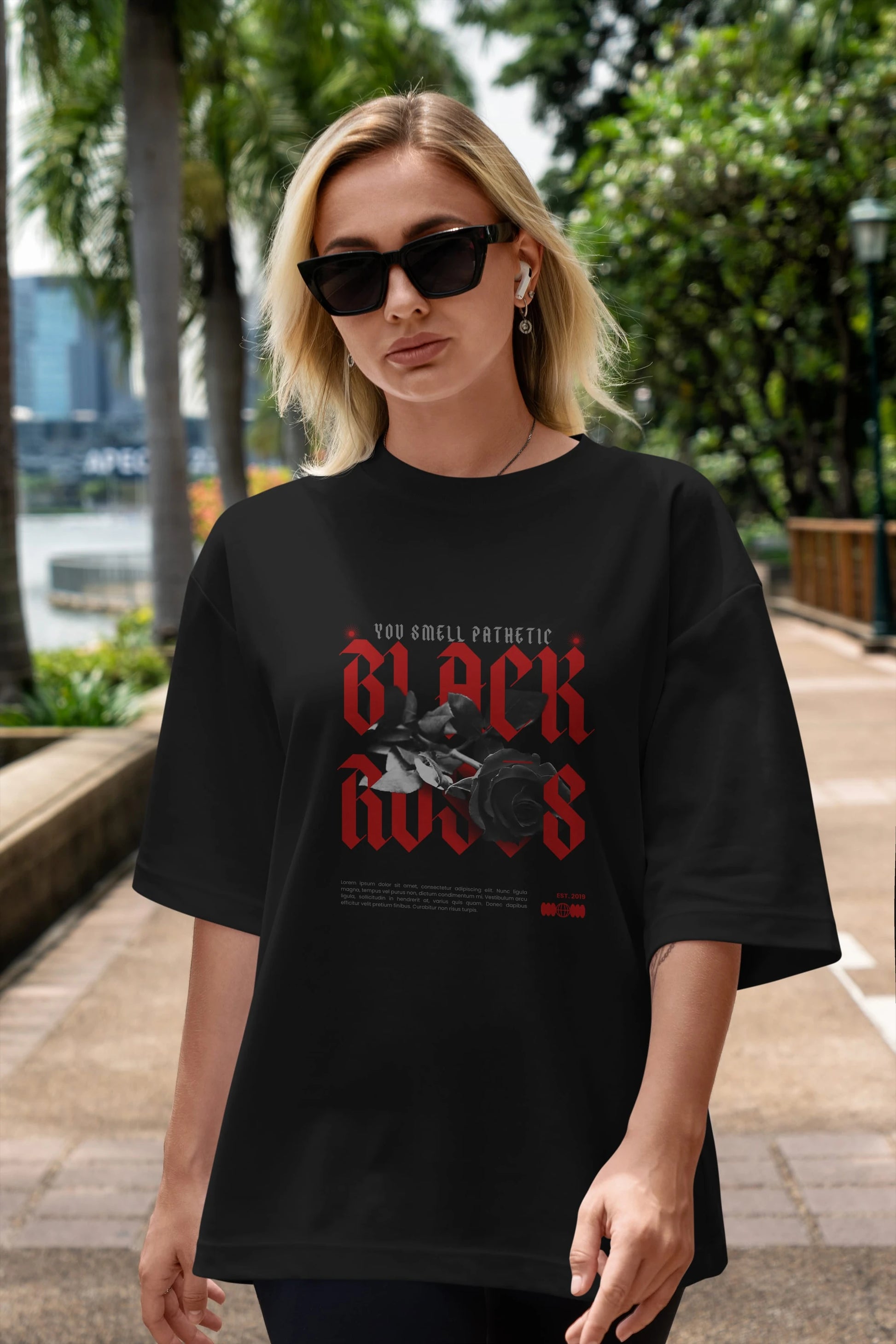 Black Roses Ön Baskılı Oversize t-shirt Erkek Kadın Unisex