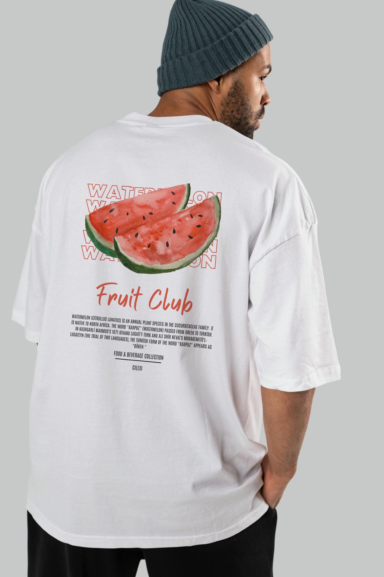 Watermelon Arka Baskılı Oversize t-shirt Erkek Kadın Pamuk Bisiklet Yaka tişort