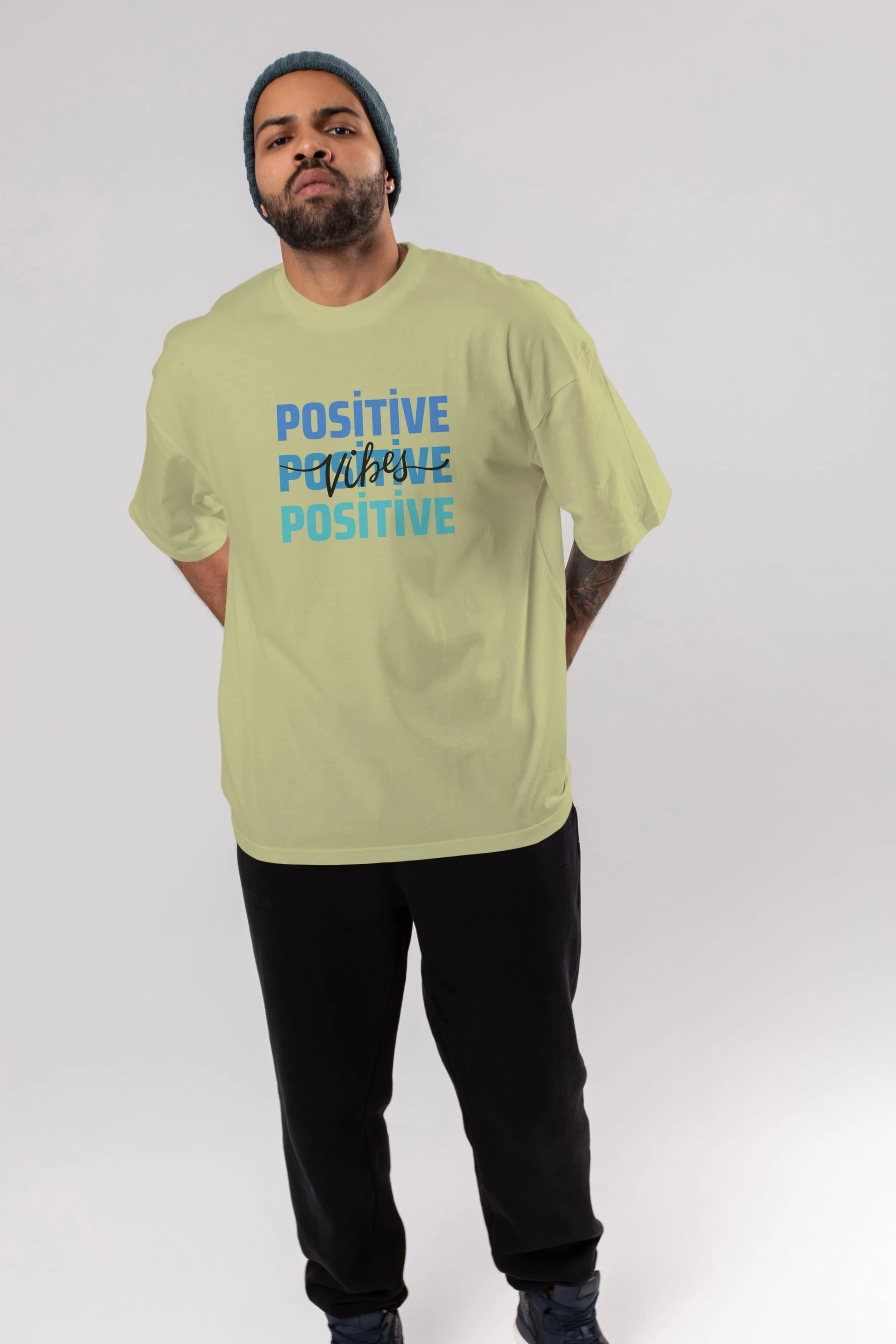 Positive Vibes 2 Ön Baskılı Oversize t-shirt Erkek Kadın Unisex