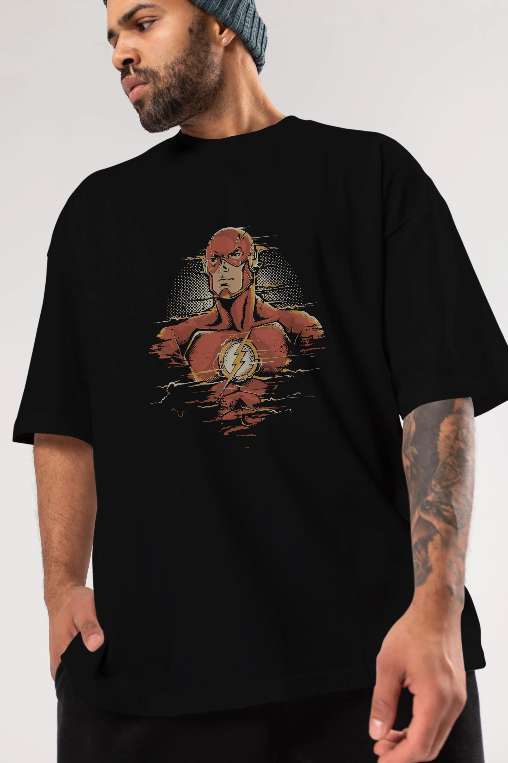 Flash Avengers Ön Baskılı Oversize t-shirt Erkek Kadın Unisex %100 Pamuk Bisiklet Yaka tişort