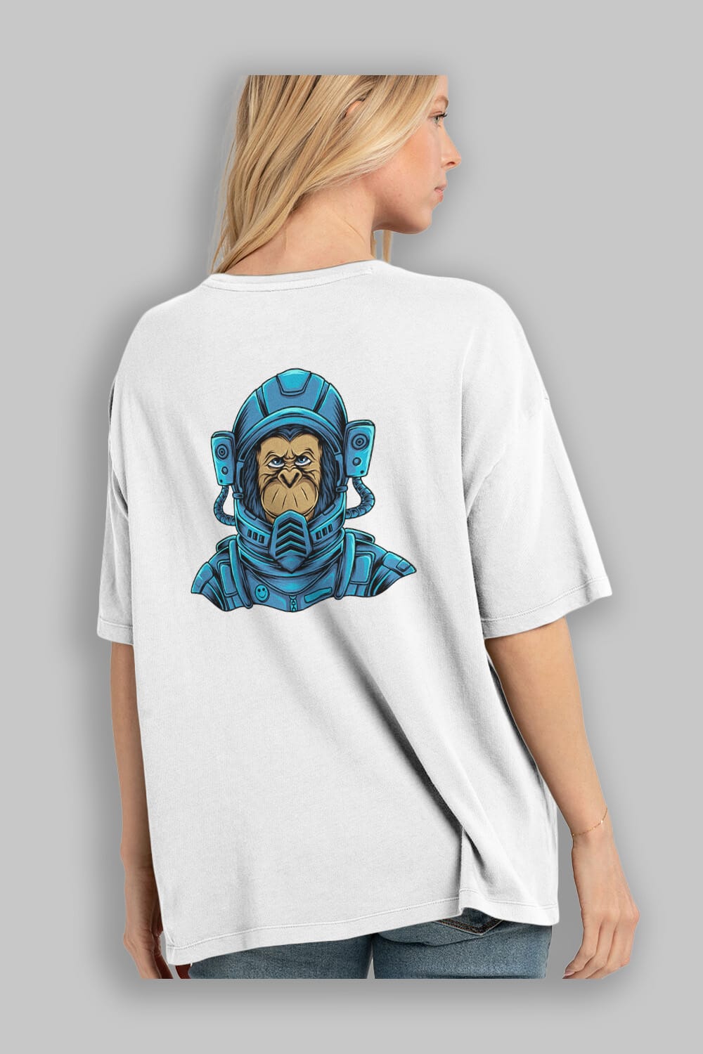 Astromonkey Sticker Arka Baskılı Oversize t-shirt Erkek Kadın Unisex