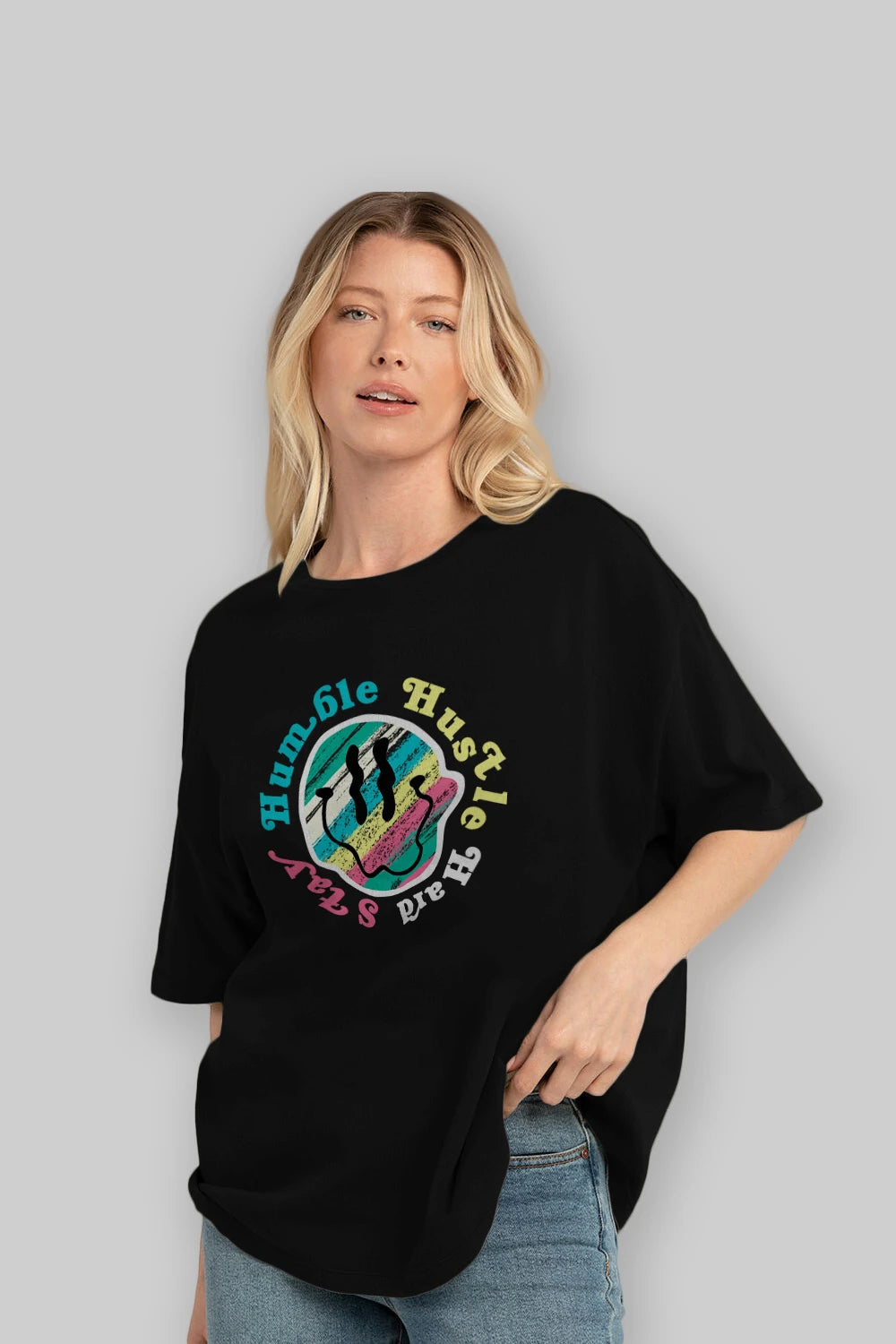 Stay Humble 2 Ön Baskılı Oversize t-shirt Erkek Kadın Unisex