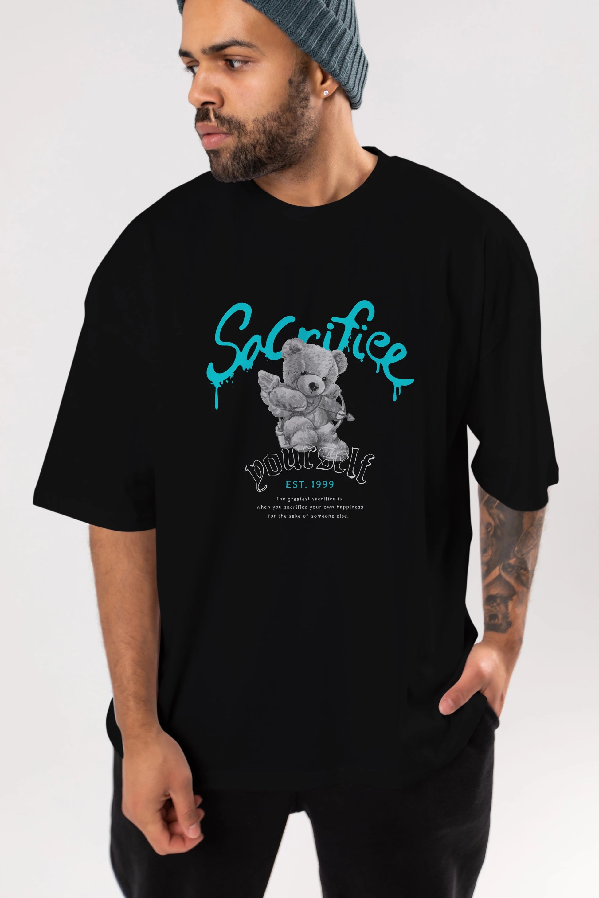 Sacrifice Yourself Bear Ön Baskılı Oversize t-shirt Erkek Kadın Unisex