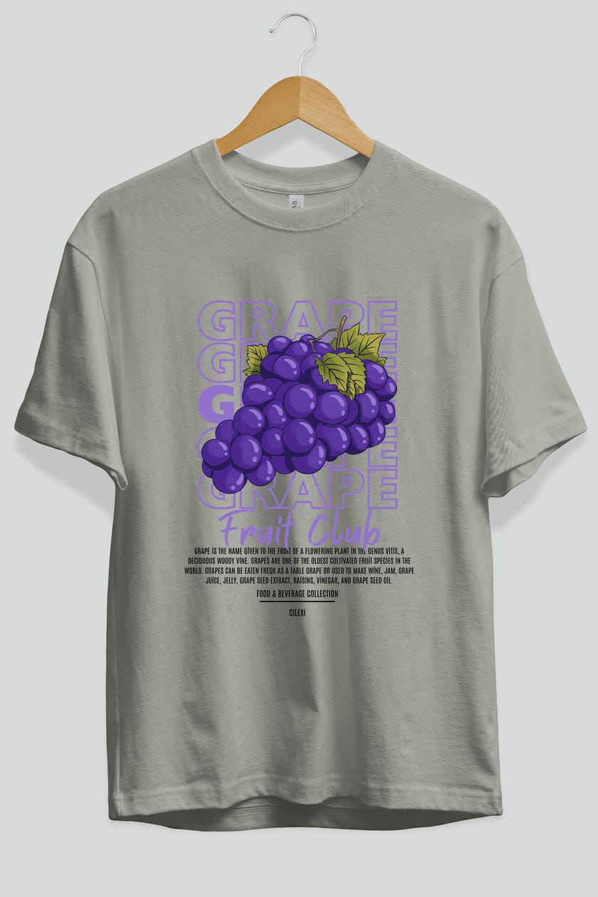 Grape Ön Baskılı Oversize t-shirt Erkek Kadın Pamuk Bisiklet Yaka tişort