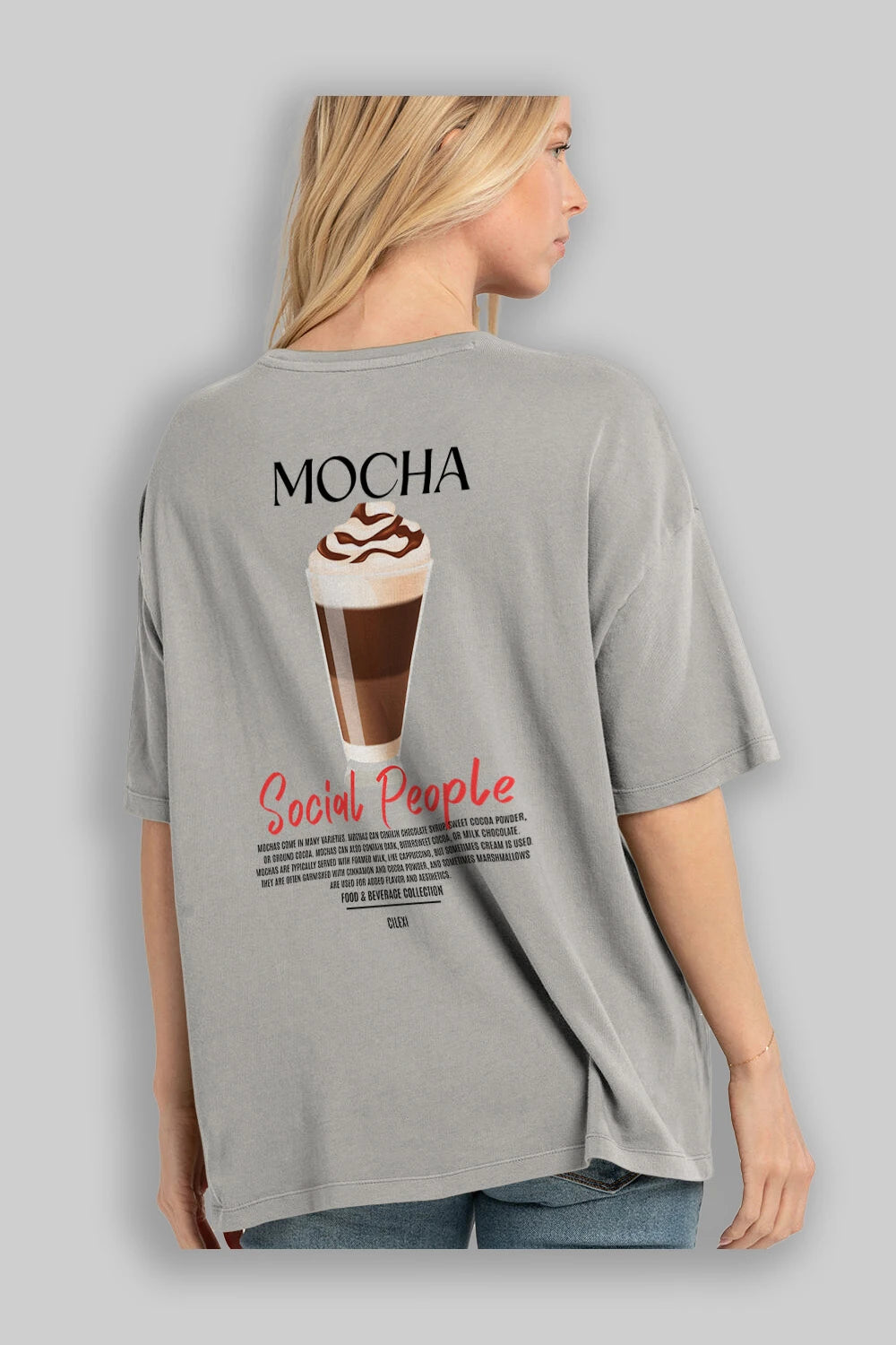 Mocha Kokteyl Serisi Baskılı Oversize t-shirt Erkek Kadın Unisex %100 Pamuk Bisiklet Yaka tişort