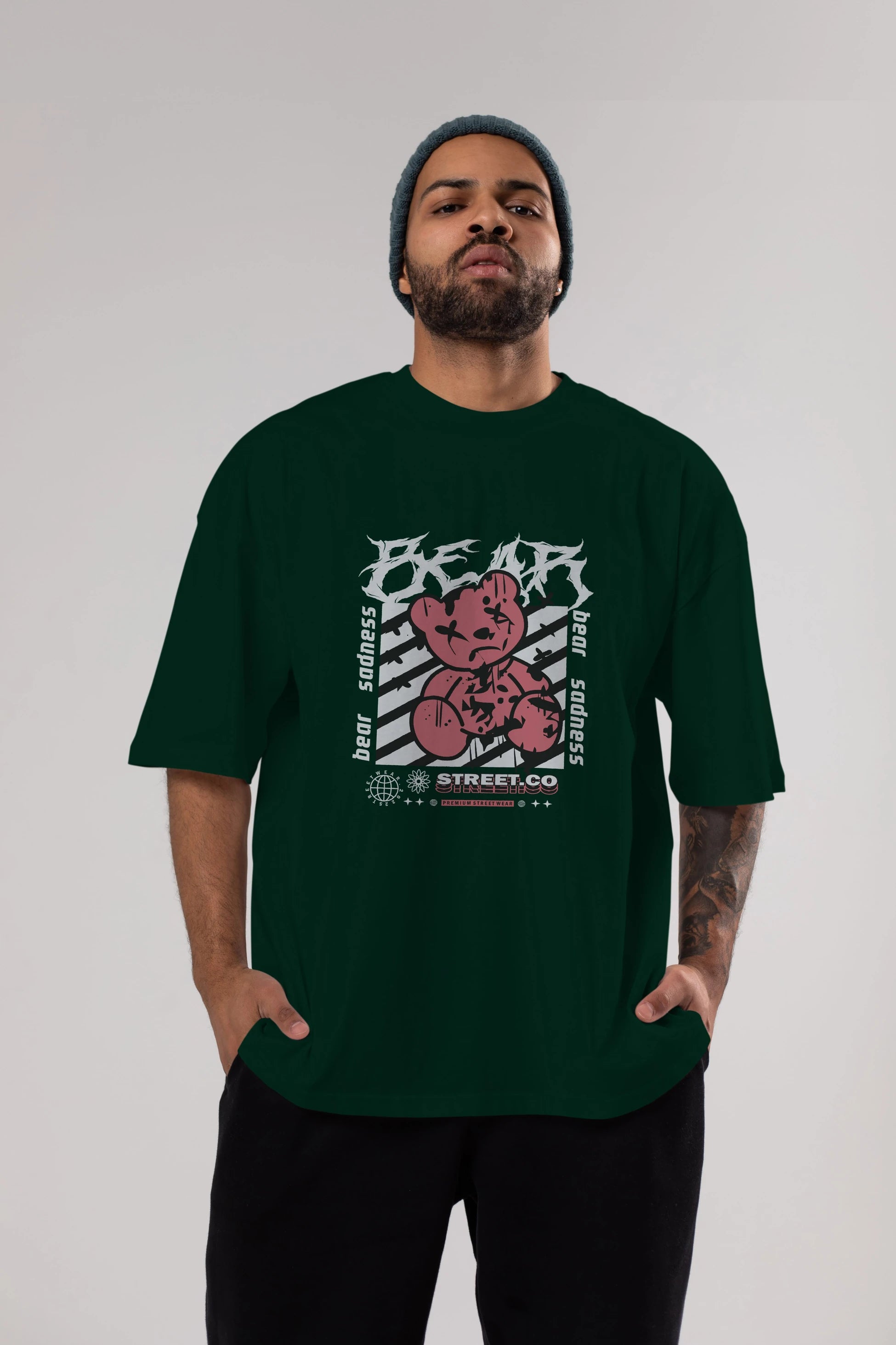 Bear Sadness Ön Baskılı Oversize t-shirt Erkek Kadın Unisex
