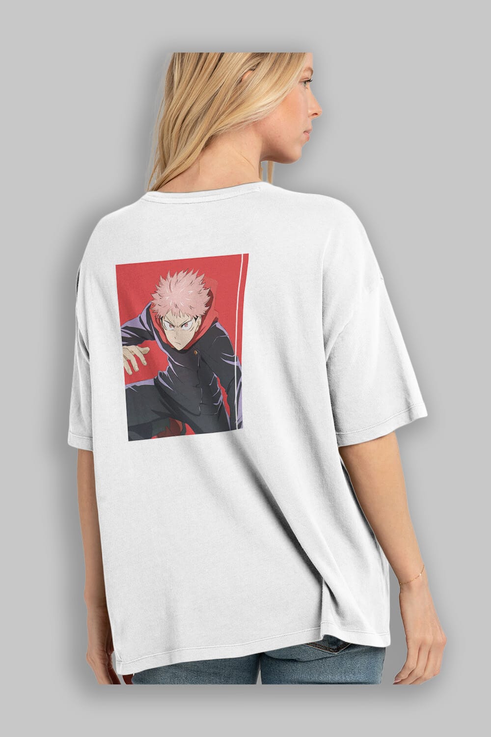 Yuuji Itadori 2 Anime Arka Baskılı Oversize t-shirt Erkek Kadın Unisex