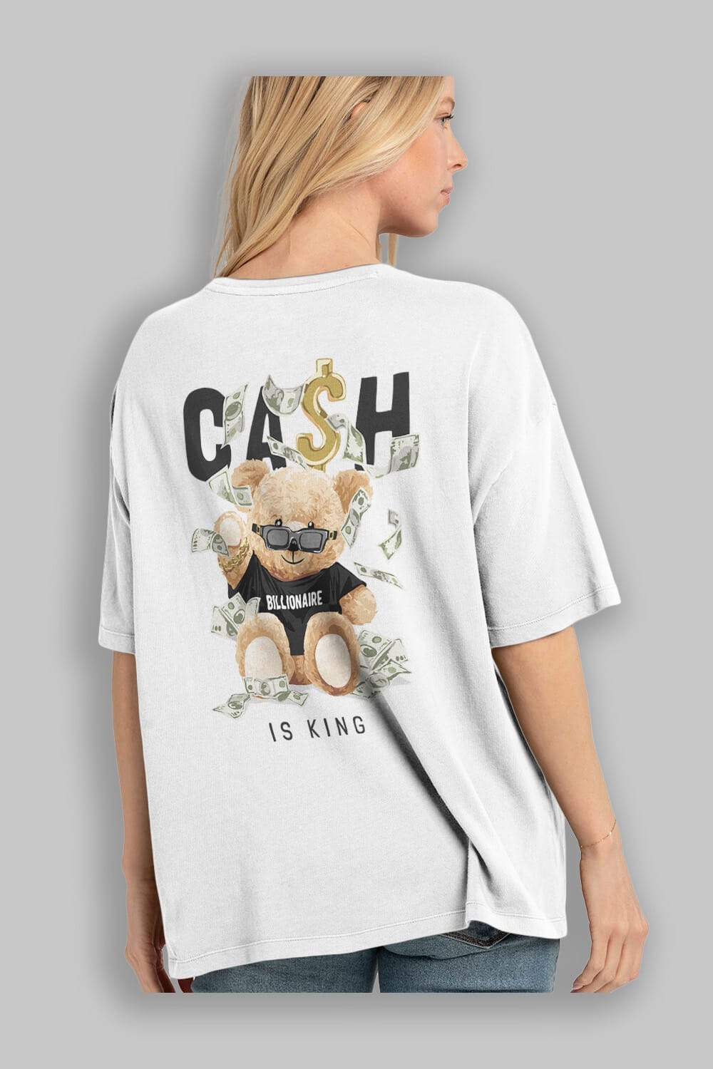 Teddy Bear Billionaire Arka Baskılı Oversize t-shirt Erkek Kadın Unisex %100 Pamuk
