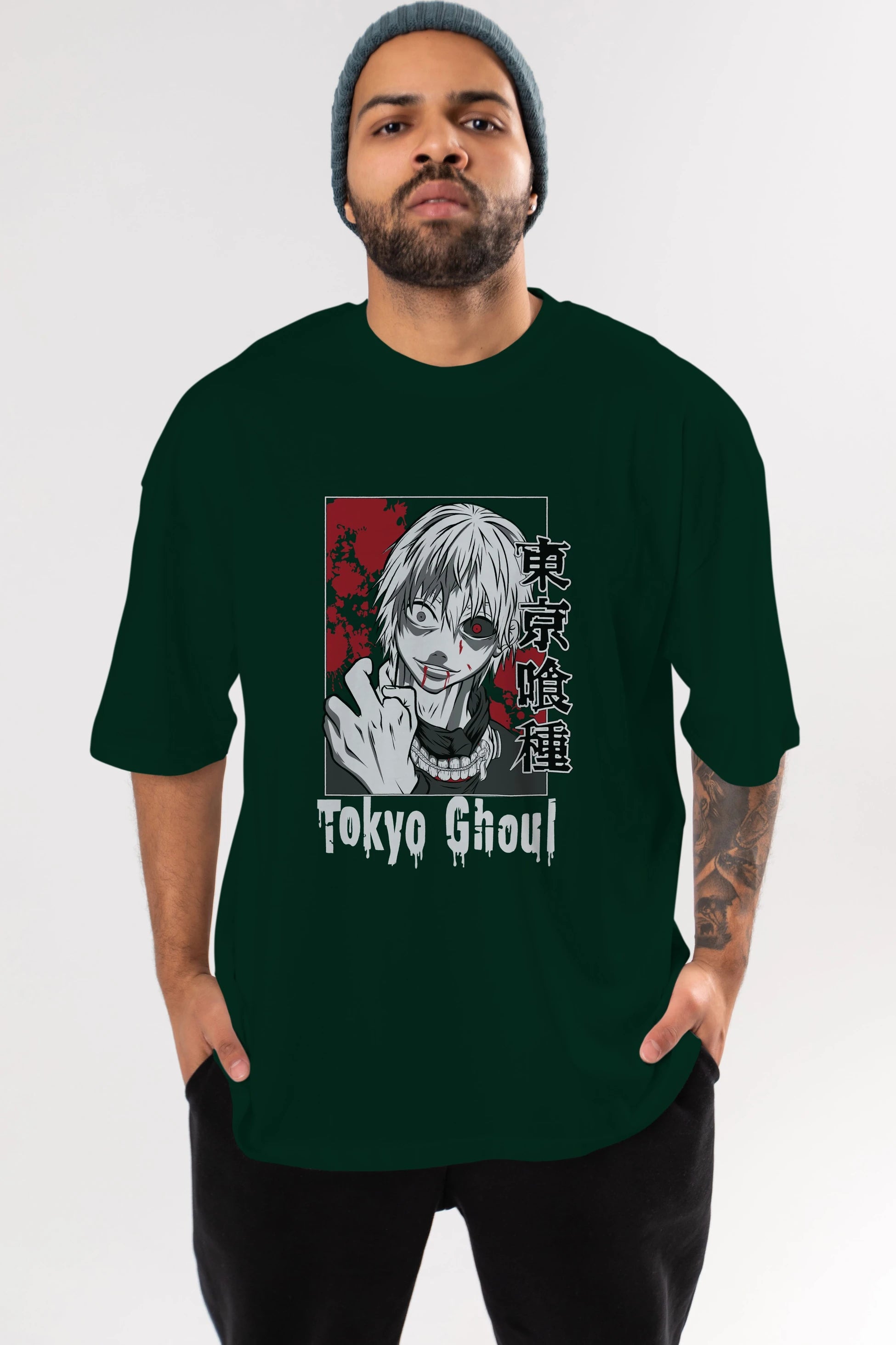 Kaneki Ken TOKYO GHOUL Anime Ön Baskılı Oversize t-shirt %100 pamuk Erkek Kadın Unisex