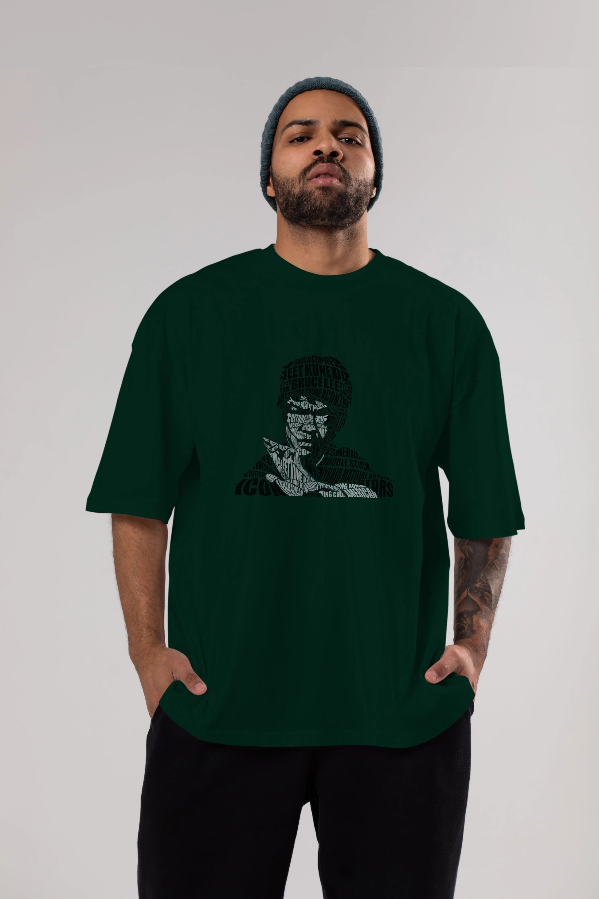 Bruce Lee Calligram Ön Baskılı Oversize t-shirt %100 pamuk Erkek Kadın Unisex