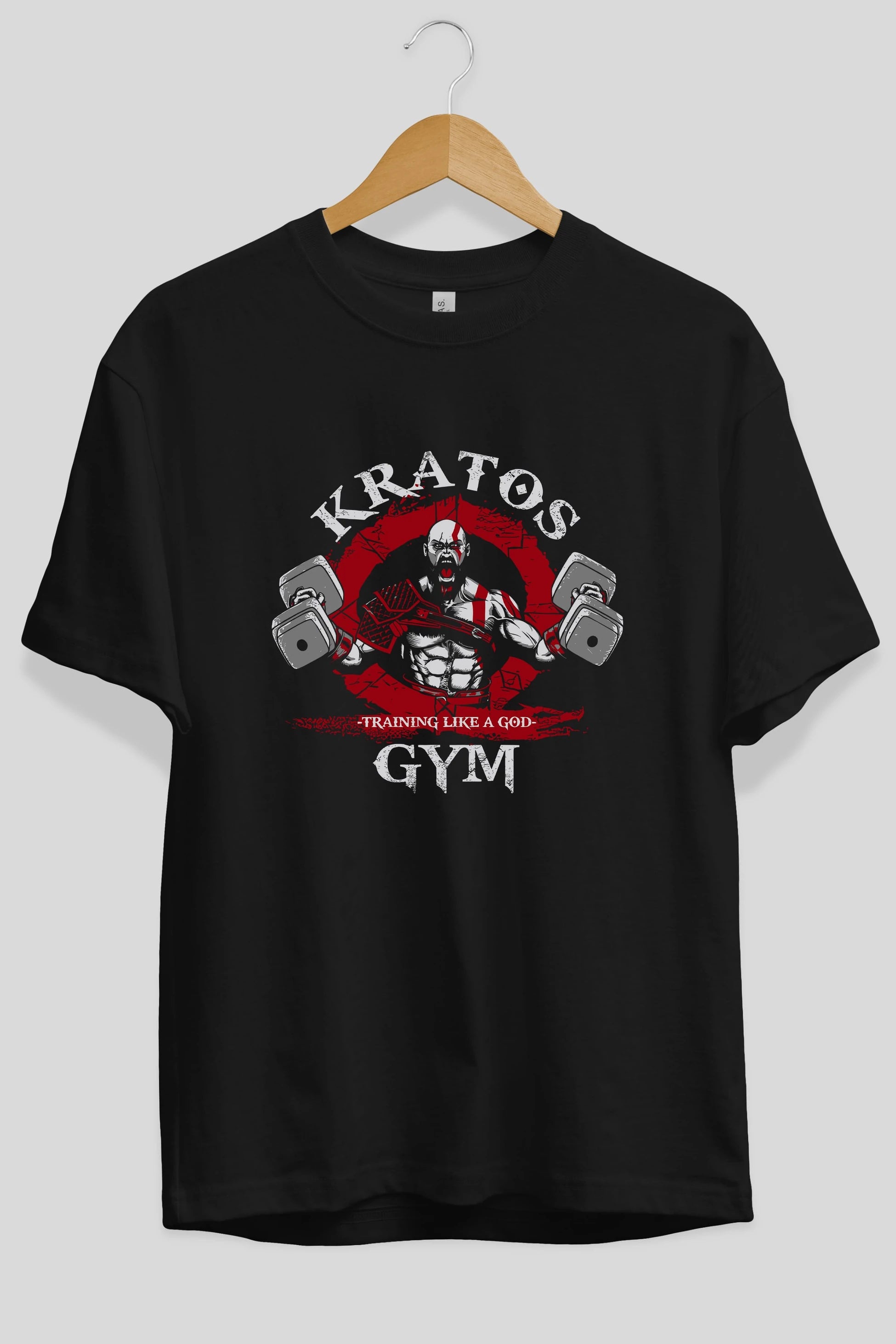 Kratos GYM Ön Baskılı Oversize t-shirt Erkek Kadın Unisex %100 Pamuk Bisiklet Yaka tişort