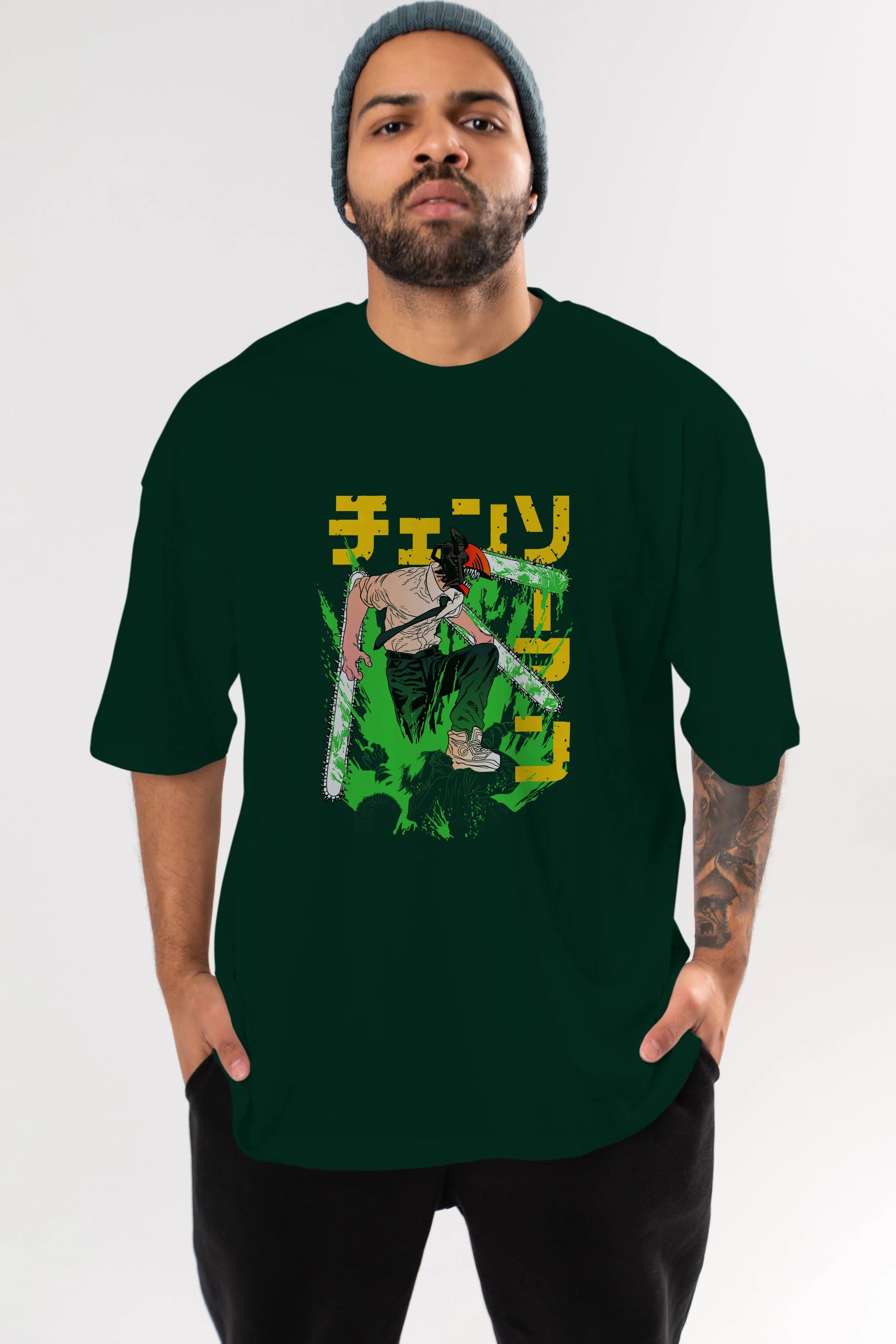 CHAINSAWMAN DENJI Anime Ön Baskılı Oversize t-shirt %100 pamuk Erkek Kadın Unisex