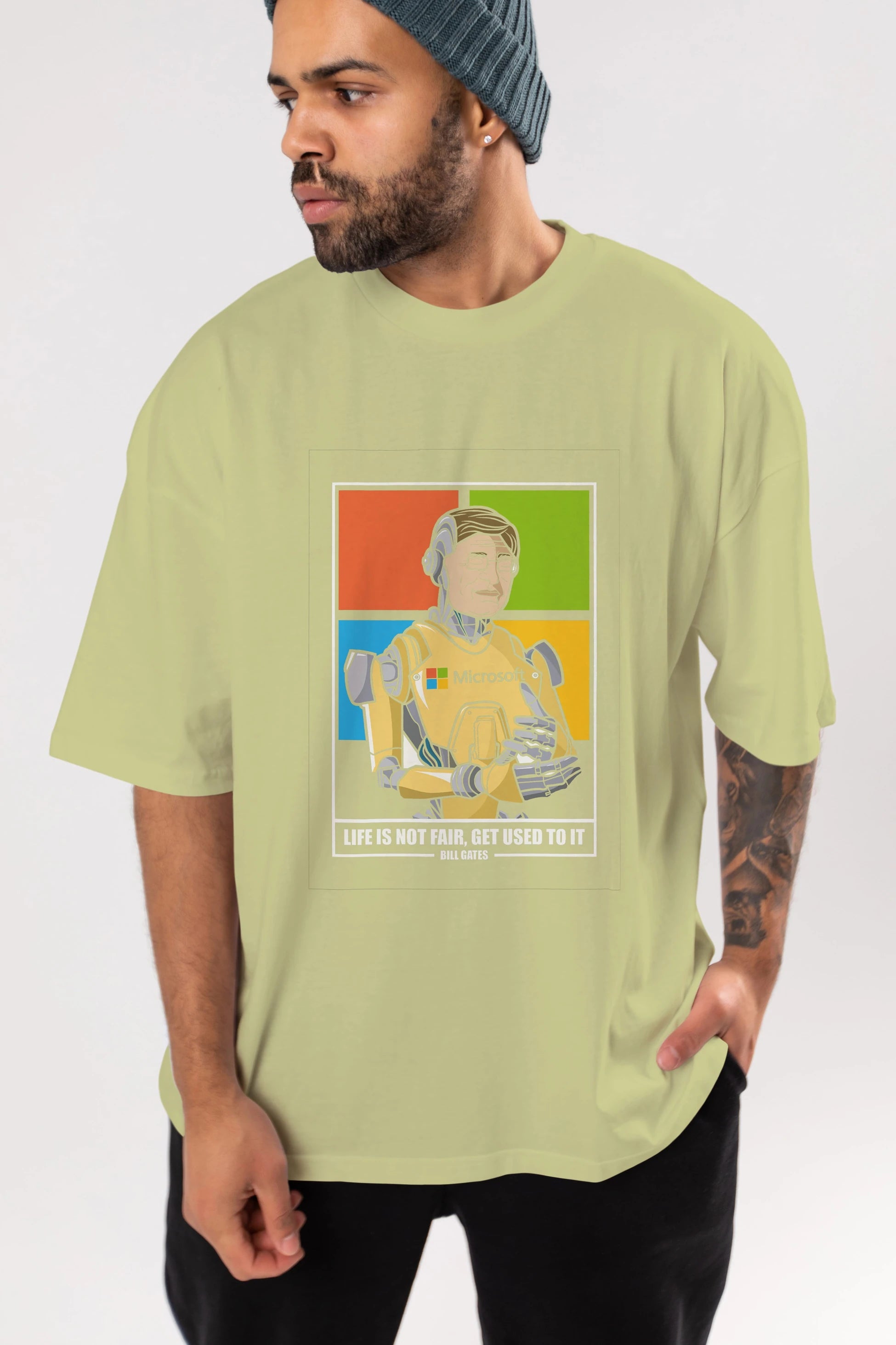 Bill Gates Robot Human Ön Baskılı Oversize t-shirt Erkek Kadın Unisex %100 Pamuk tişort