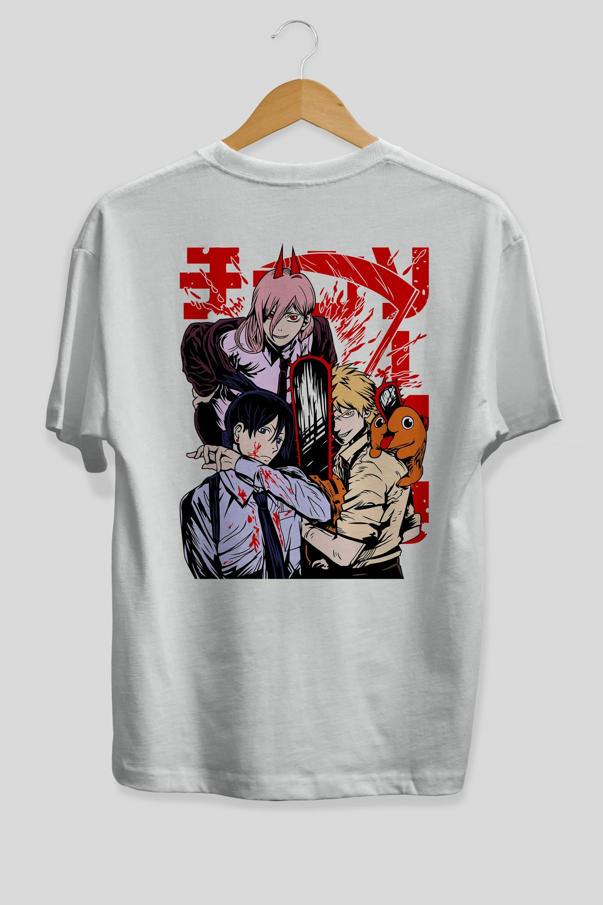 CHAINSAWMAN CREW Anime Arka Baskılı Oversize t-shirt Erkek Kadın Unisex