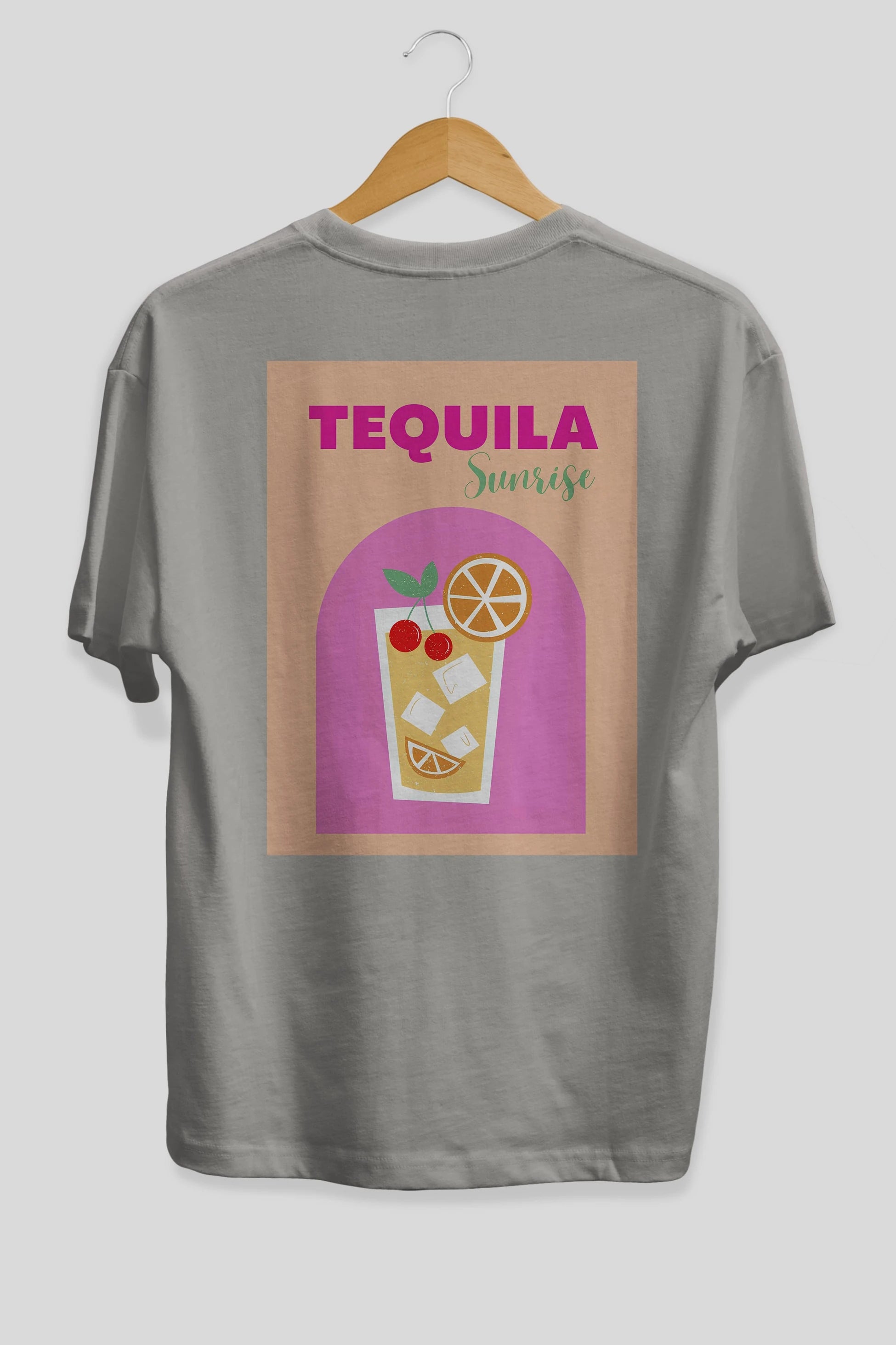 Tequila Sunrise 2 Arka Baskılı Oversize t-shirt Erkek Kadın Unisex %100 Pamuk Bisiklet Yaka tişort