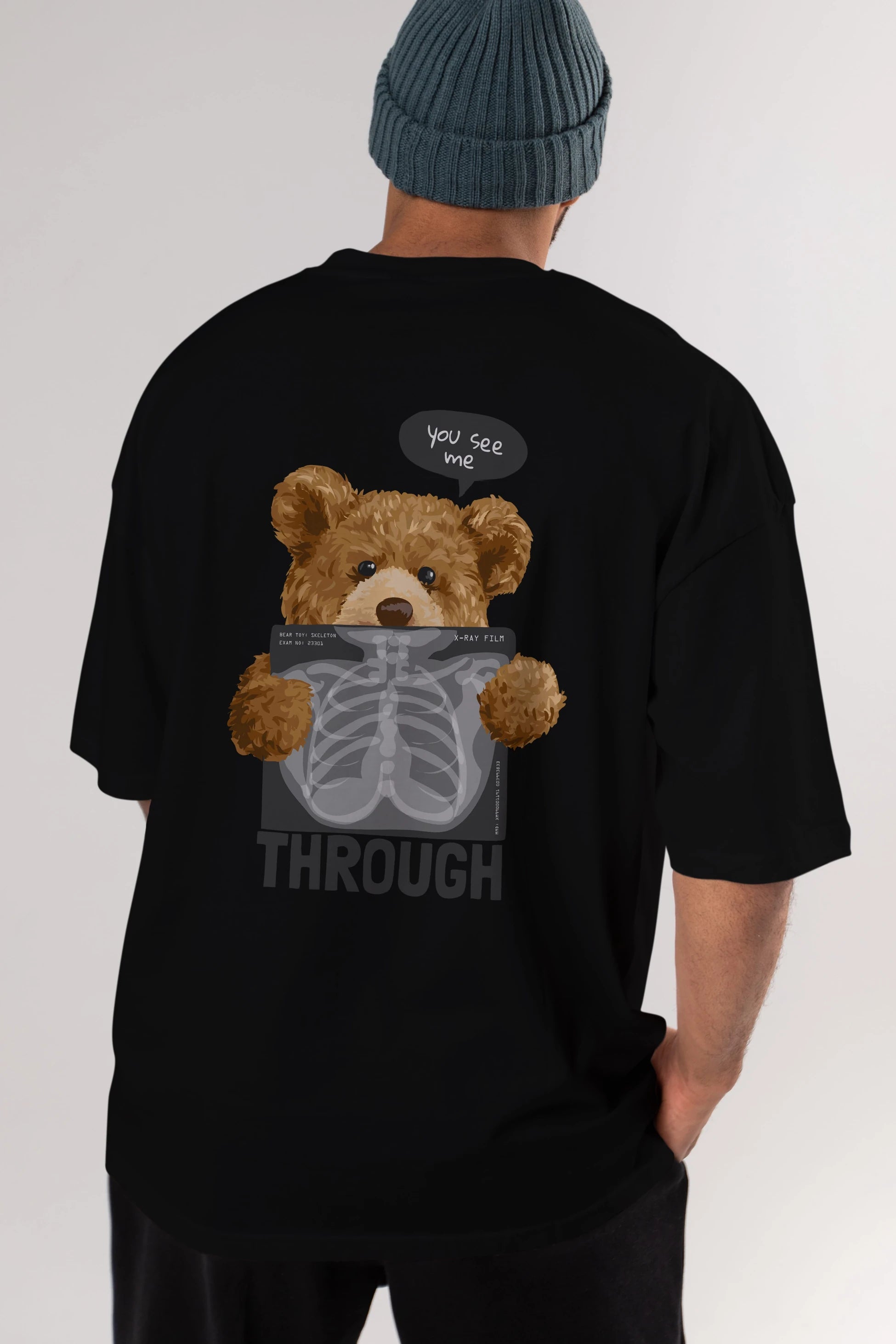 Teddy Bear Trough Arka Baskılı Oversize t-shirt Erkek Kadın Unisex %100 Pamuk