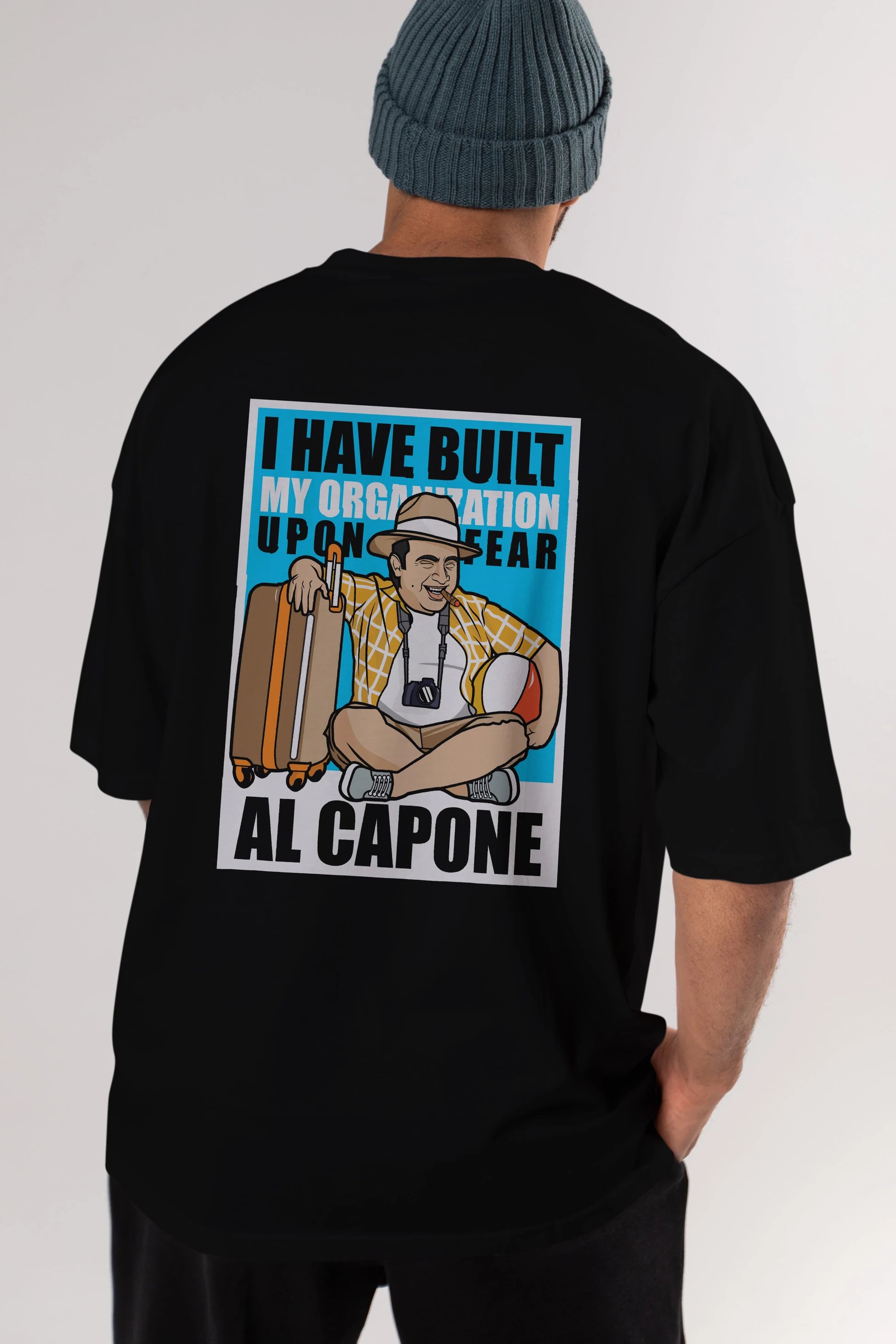 Al Capone Holiday Arka Baskılı Oversize t-shirt Erkek Kadın Unisex %100 Pamuk tişort