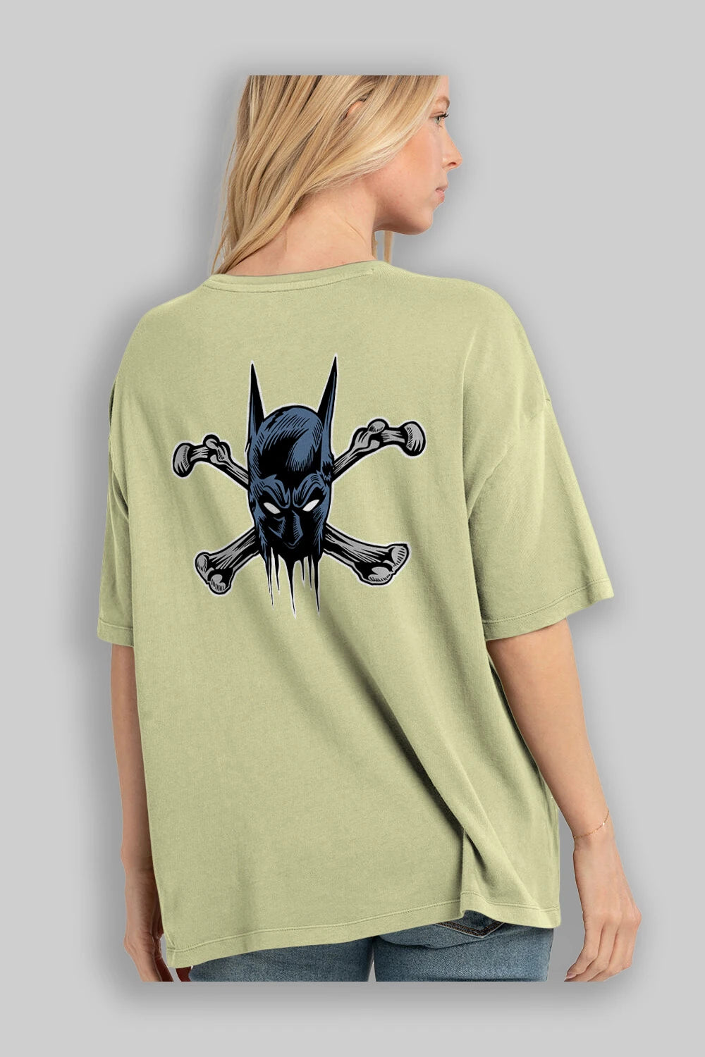 Batbones Arka Baskılı Oversize t-shirt Erkek Kadın Unisex %100 Pamuk
