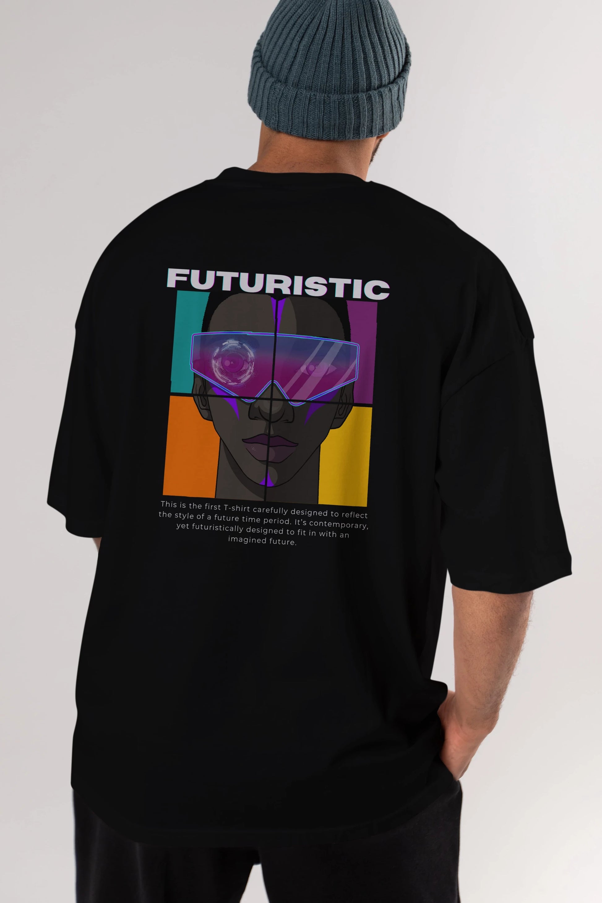 Futuristic Streetwear Arka Baskılı Oversize t-shirt Erkek Kadın Unisex