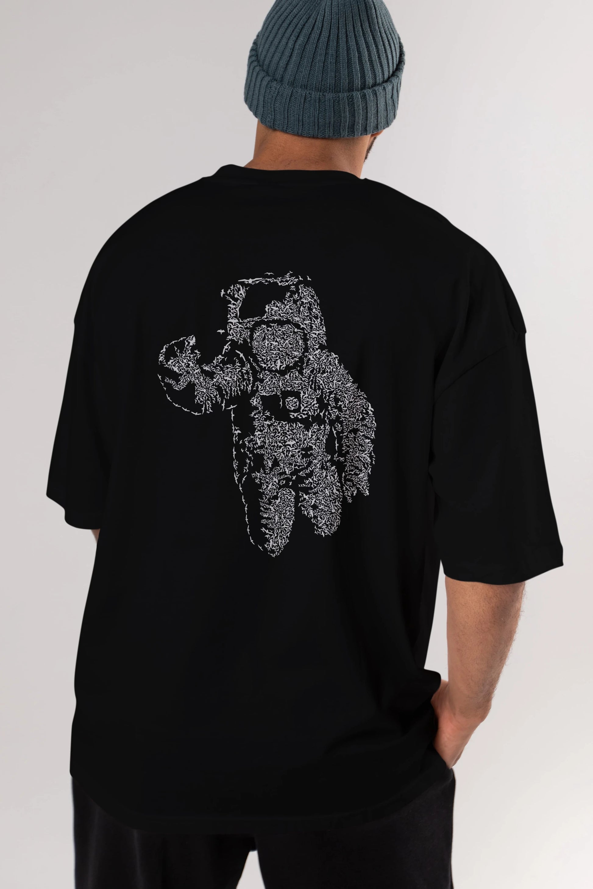 Flying Astronaut Arka Baskılı Oversize t-shirt %100 pamuk Erkek Kadın Unisex