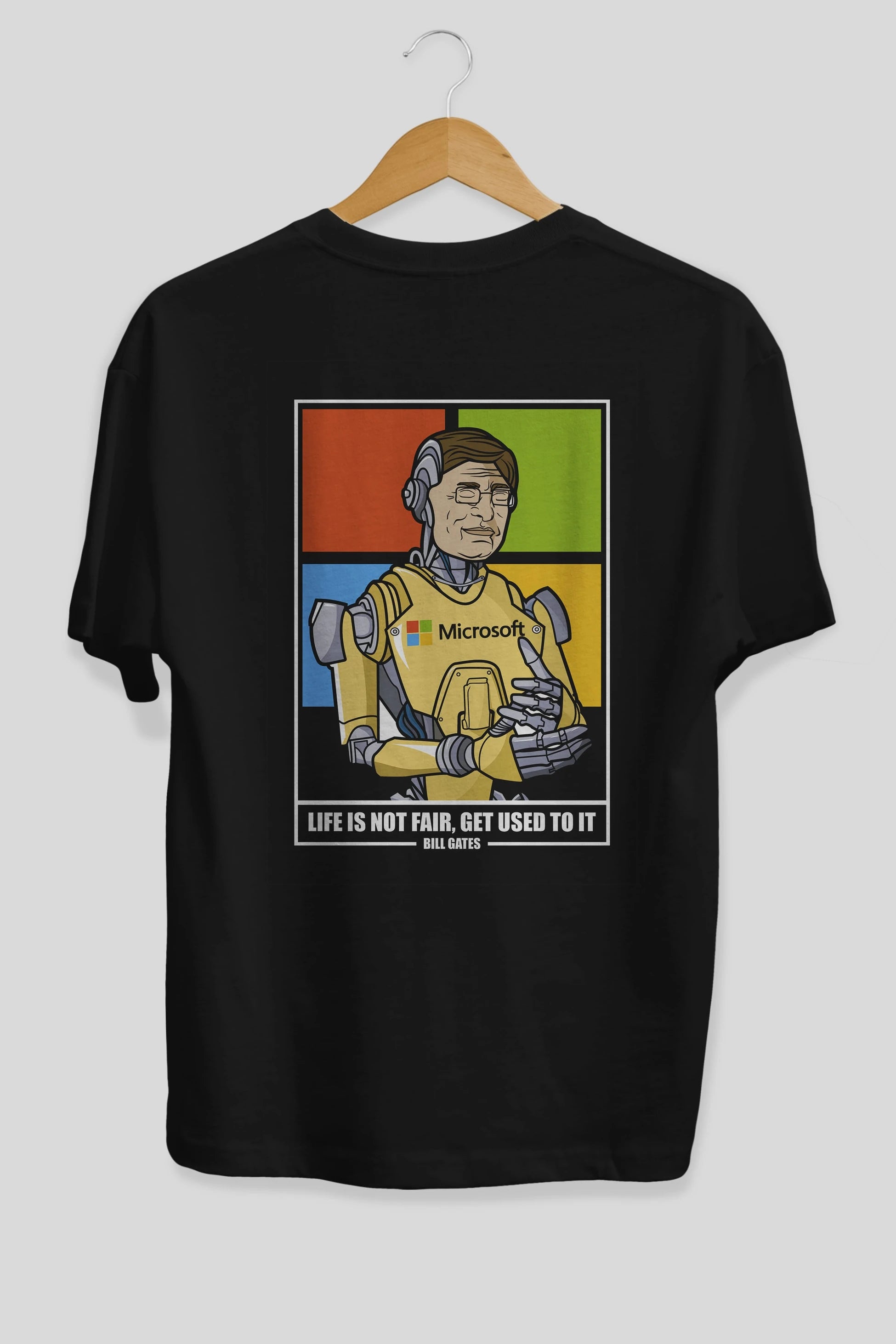 Bill Gates Robot Human Arka Baskılı Oversize t-shirt Erkek Kadın Unisex %100 Pamuk tişort