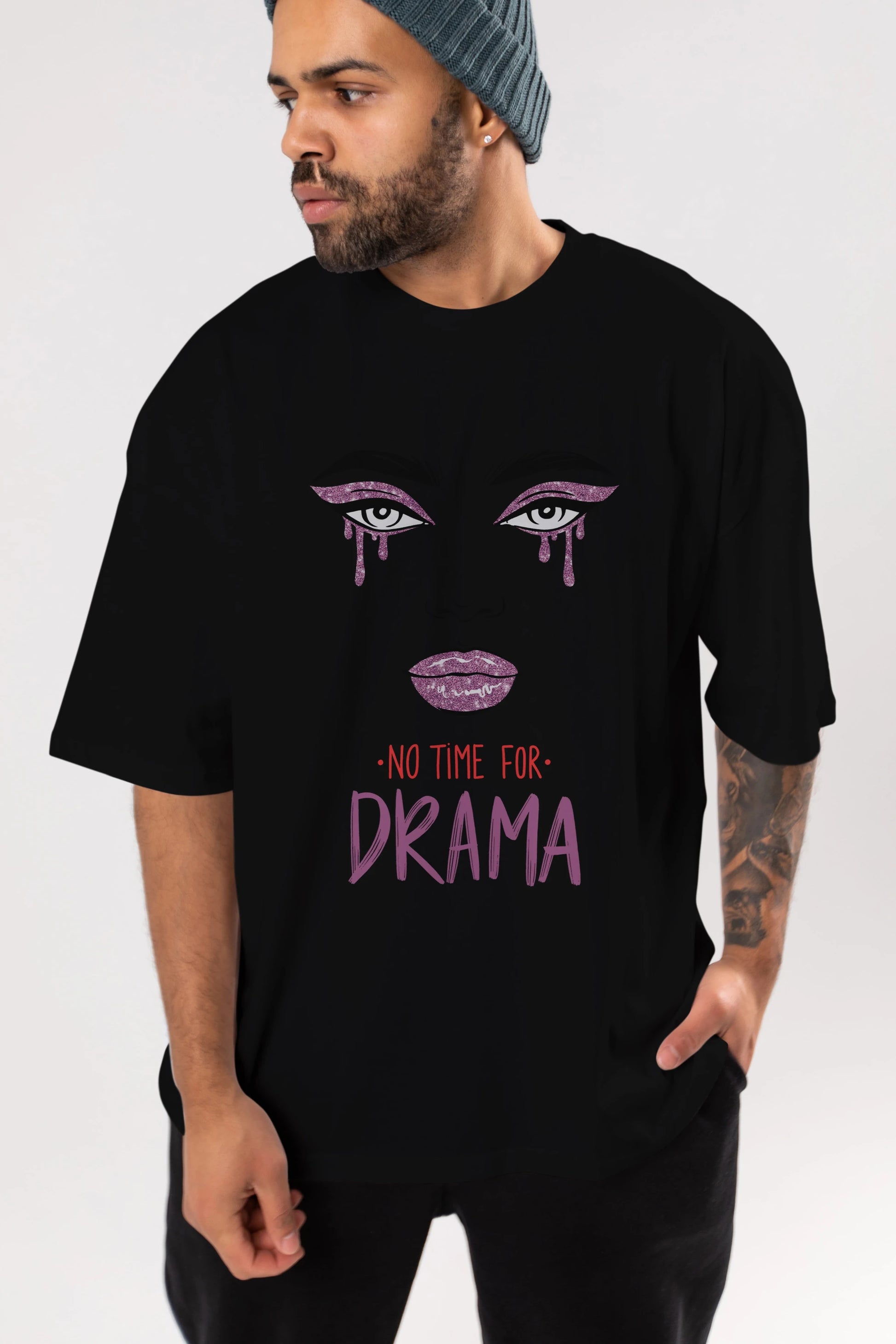 No Time for Drama Yazılı Ön Baskılı Oversize t-shirt Erkek Kadın Unisex