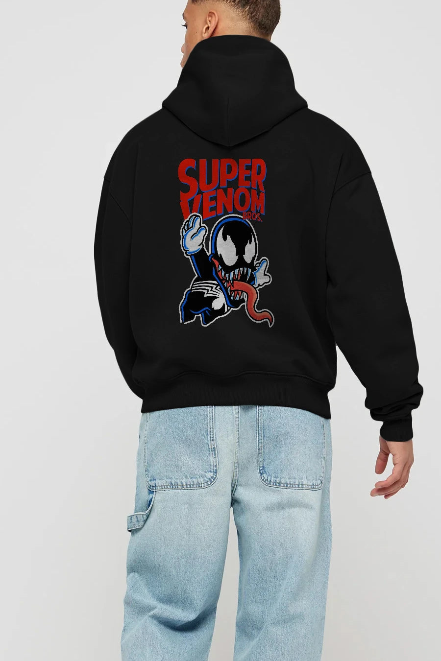 Super Venom Arka Baskılı Hoodie Oversize Kapüşonlu Sweatshirt Erkek Kadın Unisex