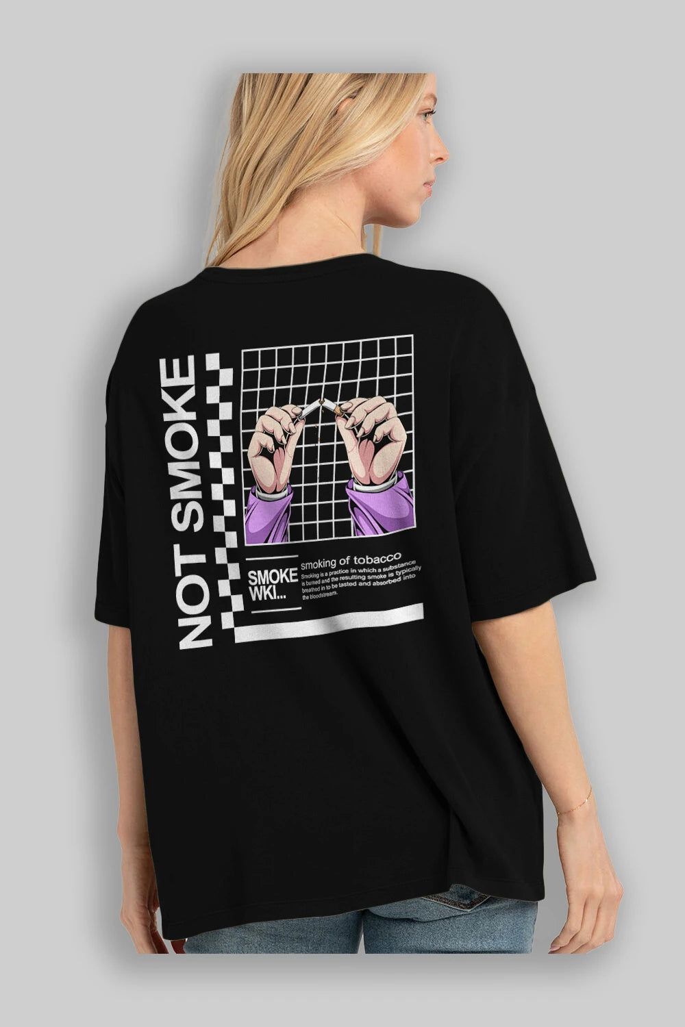 Not Smoke Arka Baskılı Oversize t-shirt Erkek Kadın Unisex