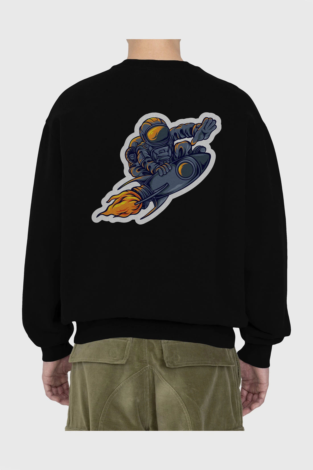 Astrocket Illustration Sticker Arka Baskılı Oversize Sweatshirt Erkek Kadın Unisex
