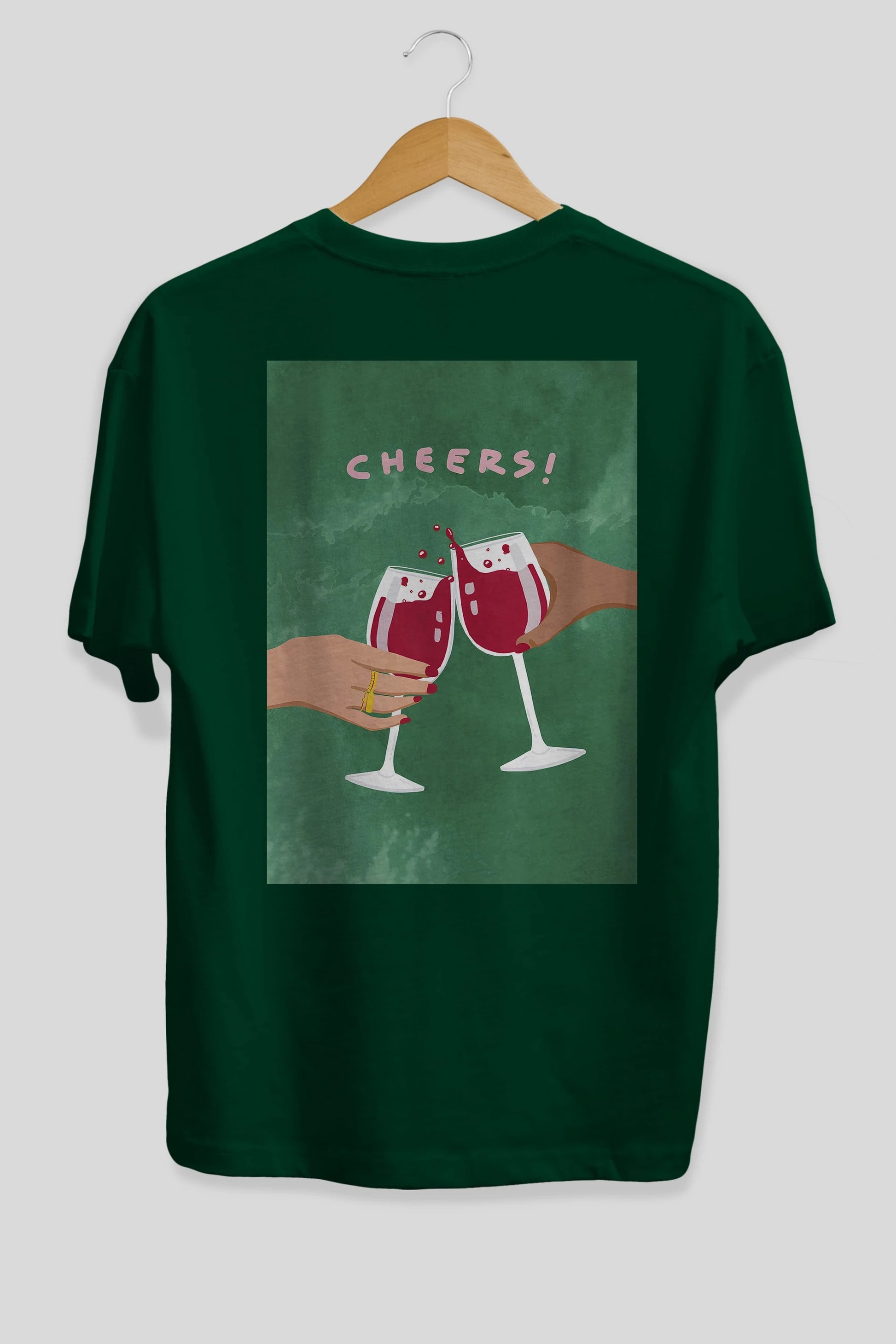 Cheers Arka Baskılı Oversize t-shirt Erkek Kadın Unisex %100 Pamuk Bisiklet Yaka tişort