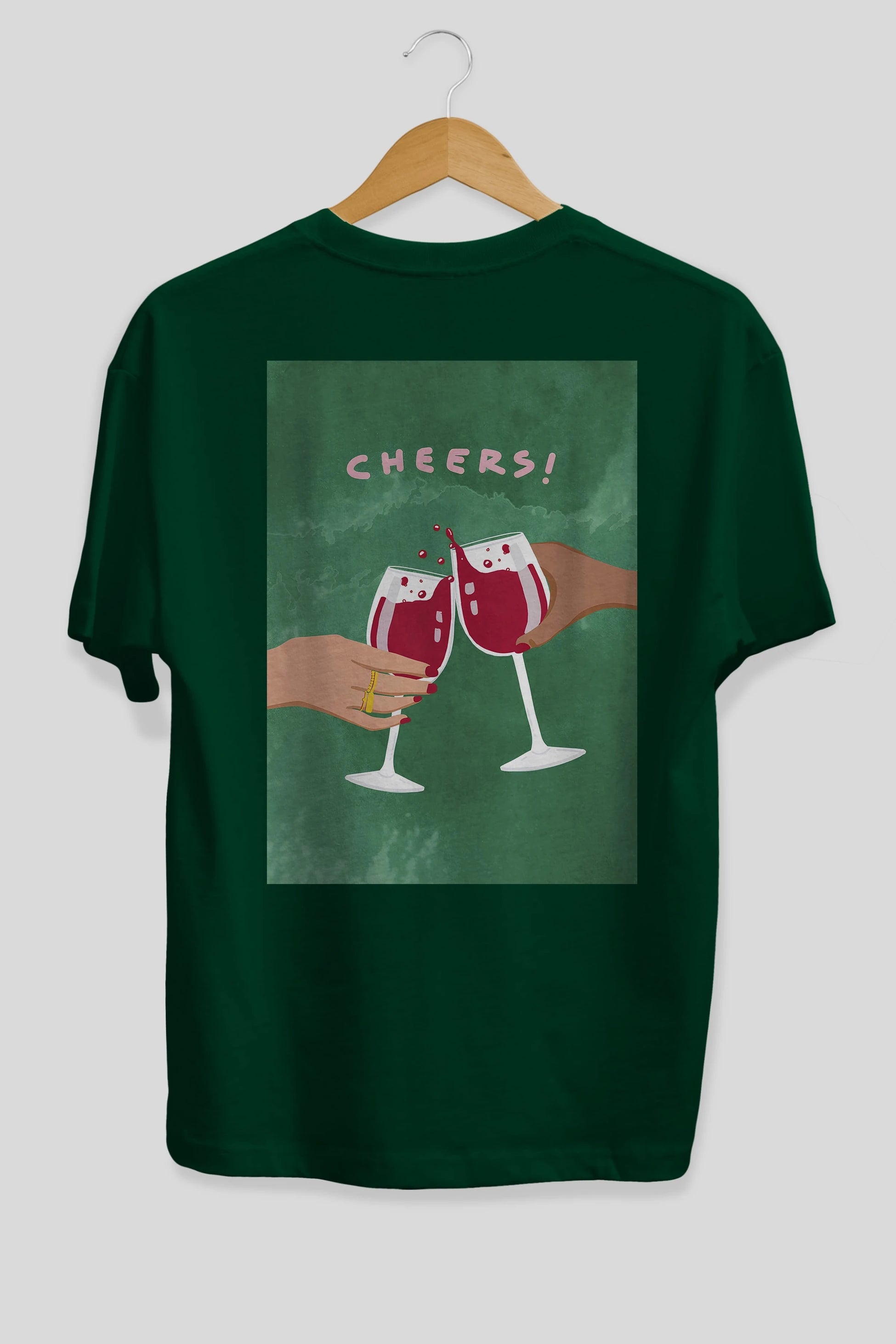 Cheers Arka Baskılı Oversize t-shirt Erkek Kadın Unisex %100 Pamuk Bisiklet Yaka tişort