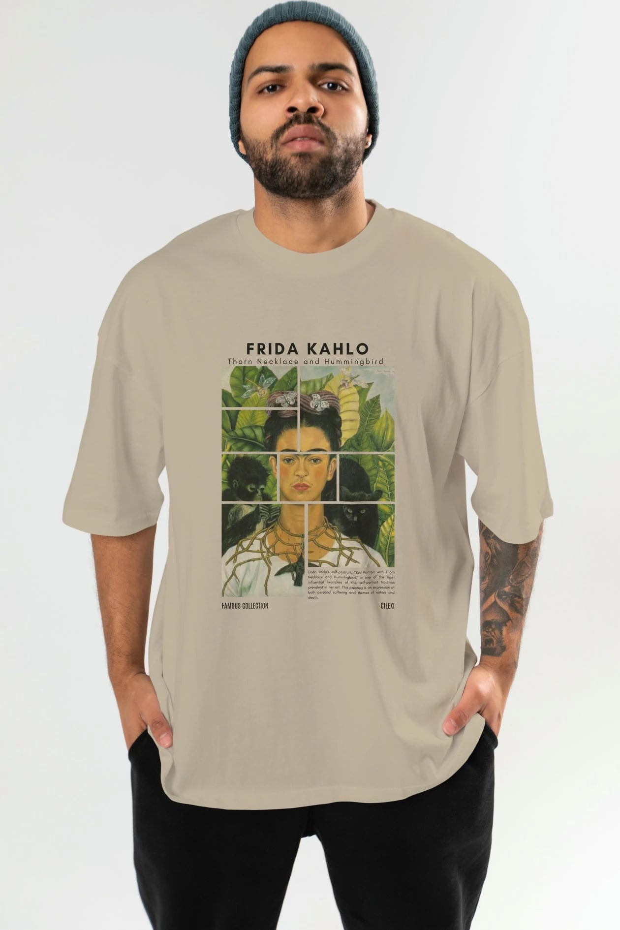 Frida Kahlo ön Baskılı Oversize t-shirt Erkek Kadın Bisiklet Yaka Pamuk tişort