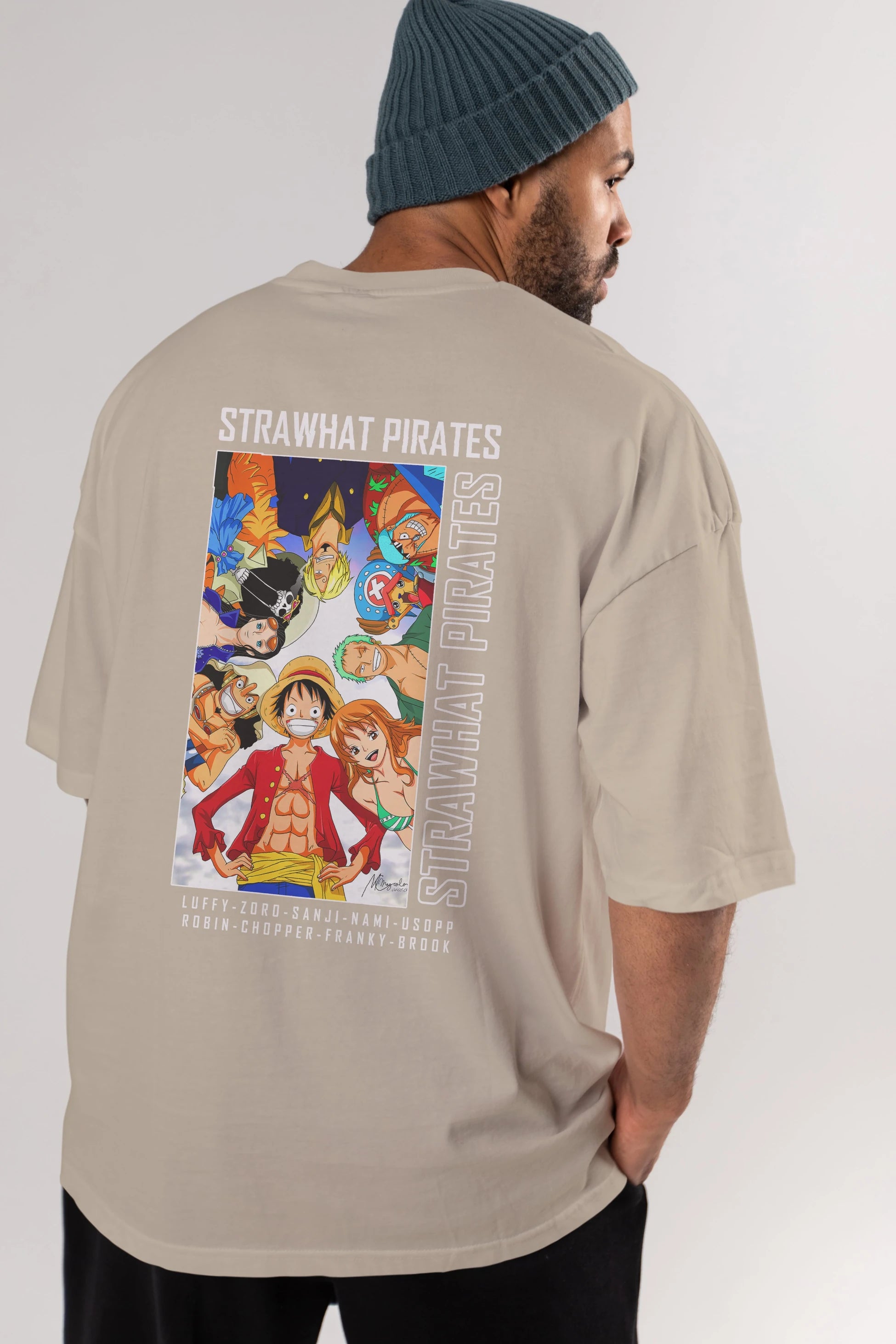 Luffy Strahwat Anime Arka Baskılı Oversize t-shirt Erkek Kadın Unisex %100 pamuk tişort