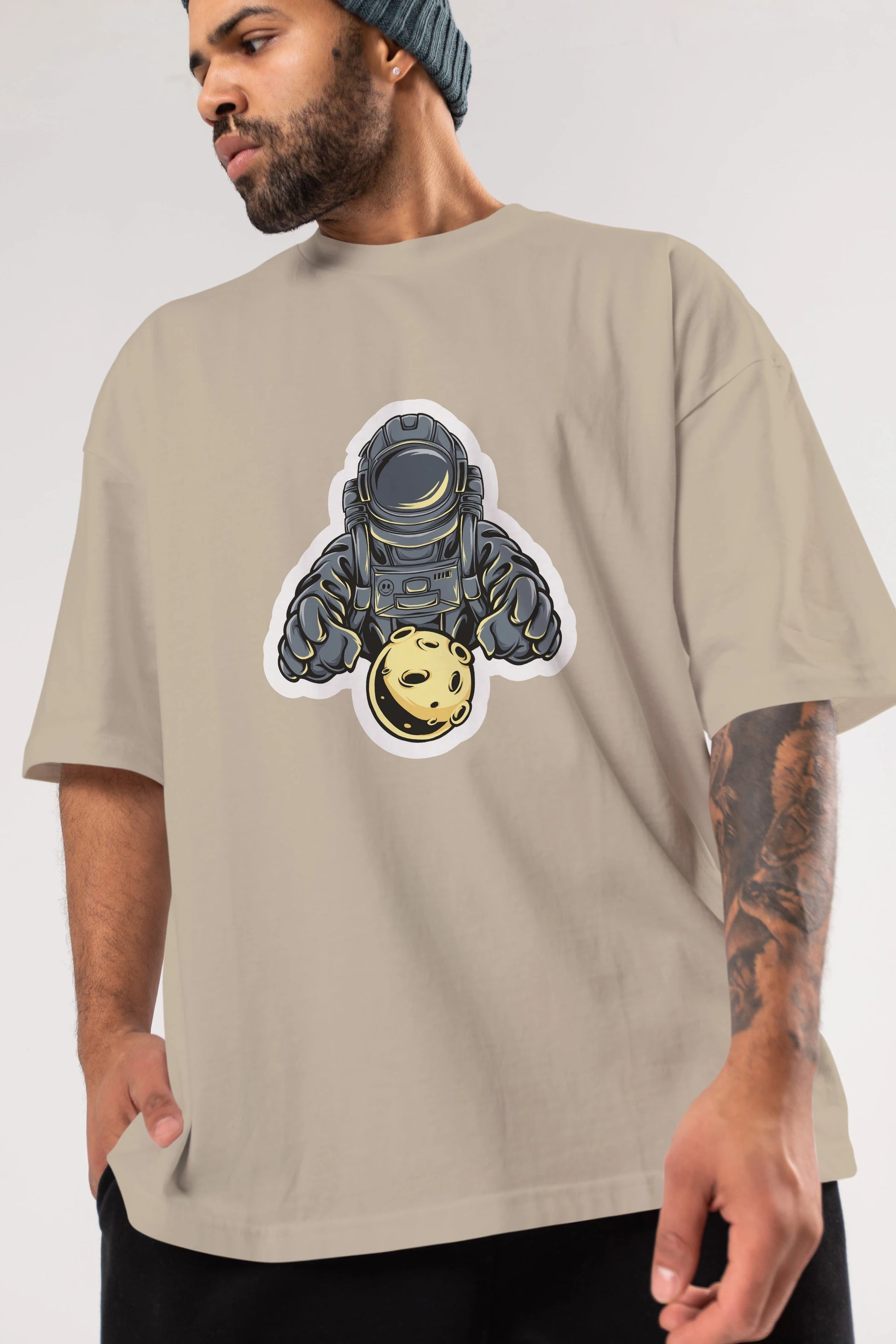 Astromoon sticker Ön Baskılı Oversize t-shirt Erkek Kadın Unisex
