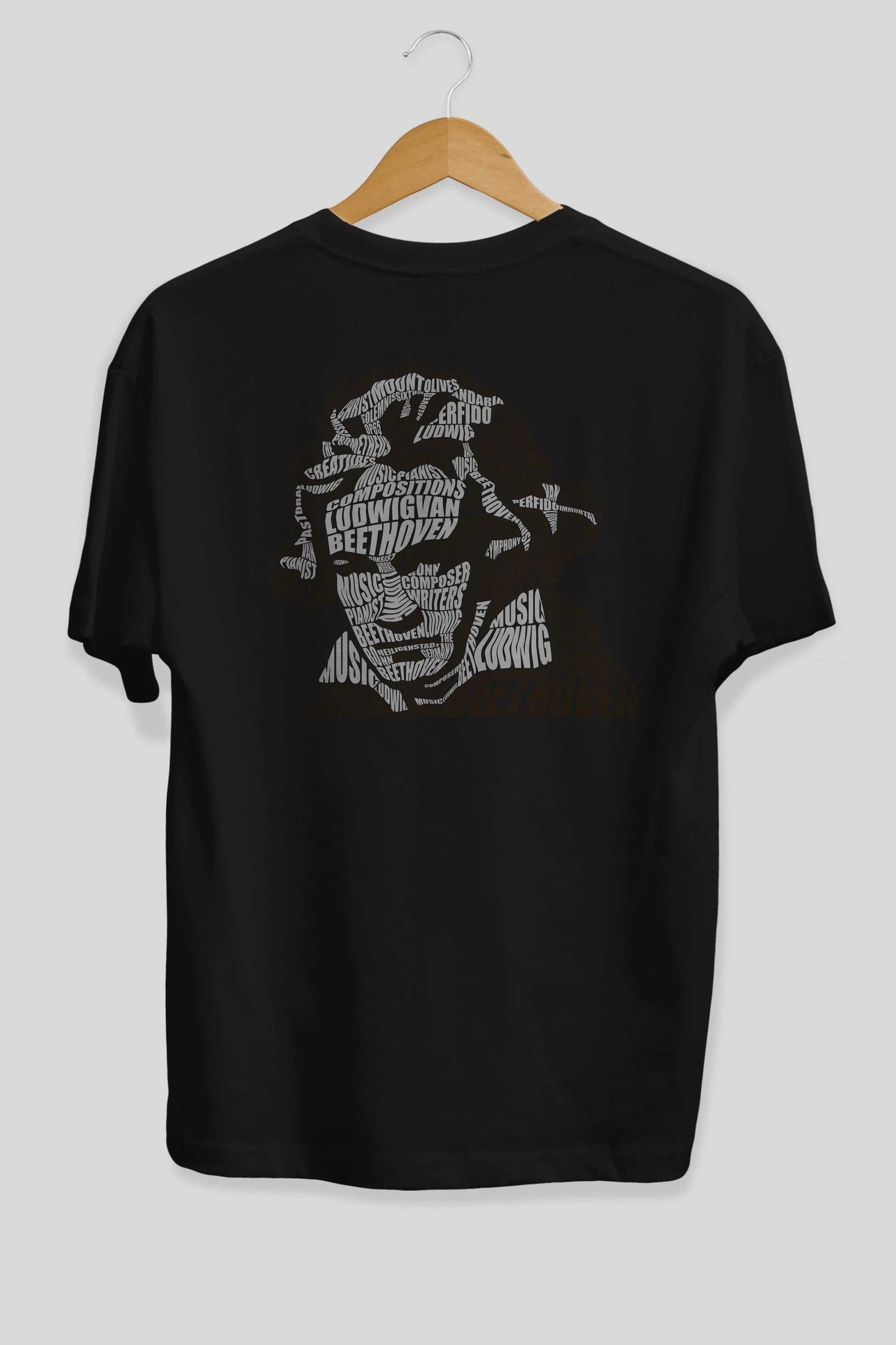 Ludwig van Beethoven Calligram Arka Baskılı Oversize t-shirt %100 pamuk Erkek Kadın Unisex