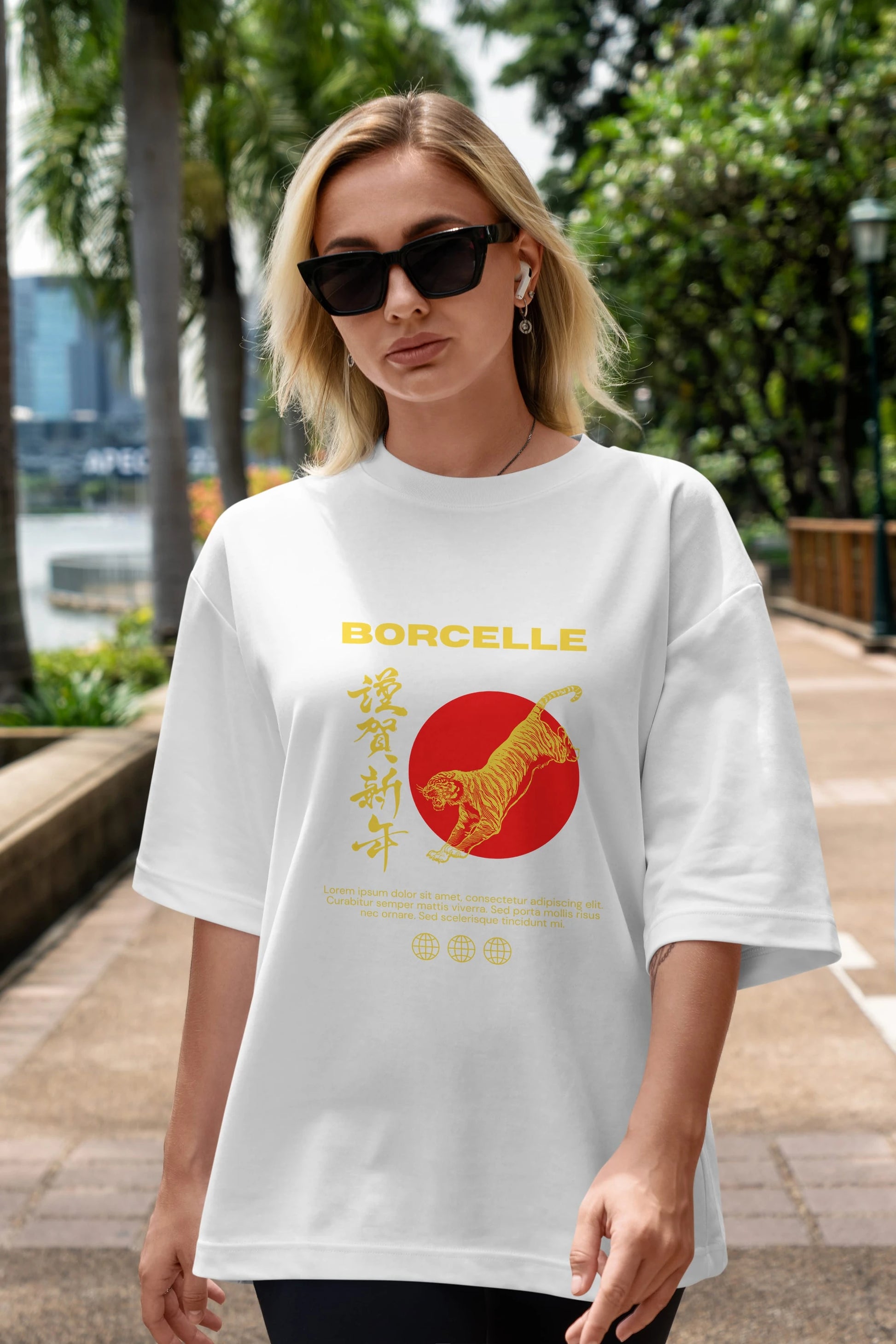 Borcelle Tiger Streetwear Ön Baskılı Oversize t-shirt Erkek Kadın Unisex