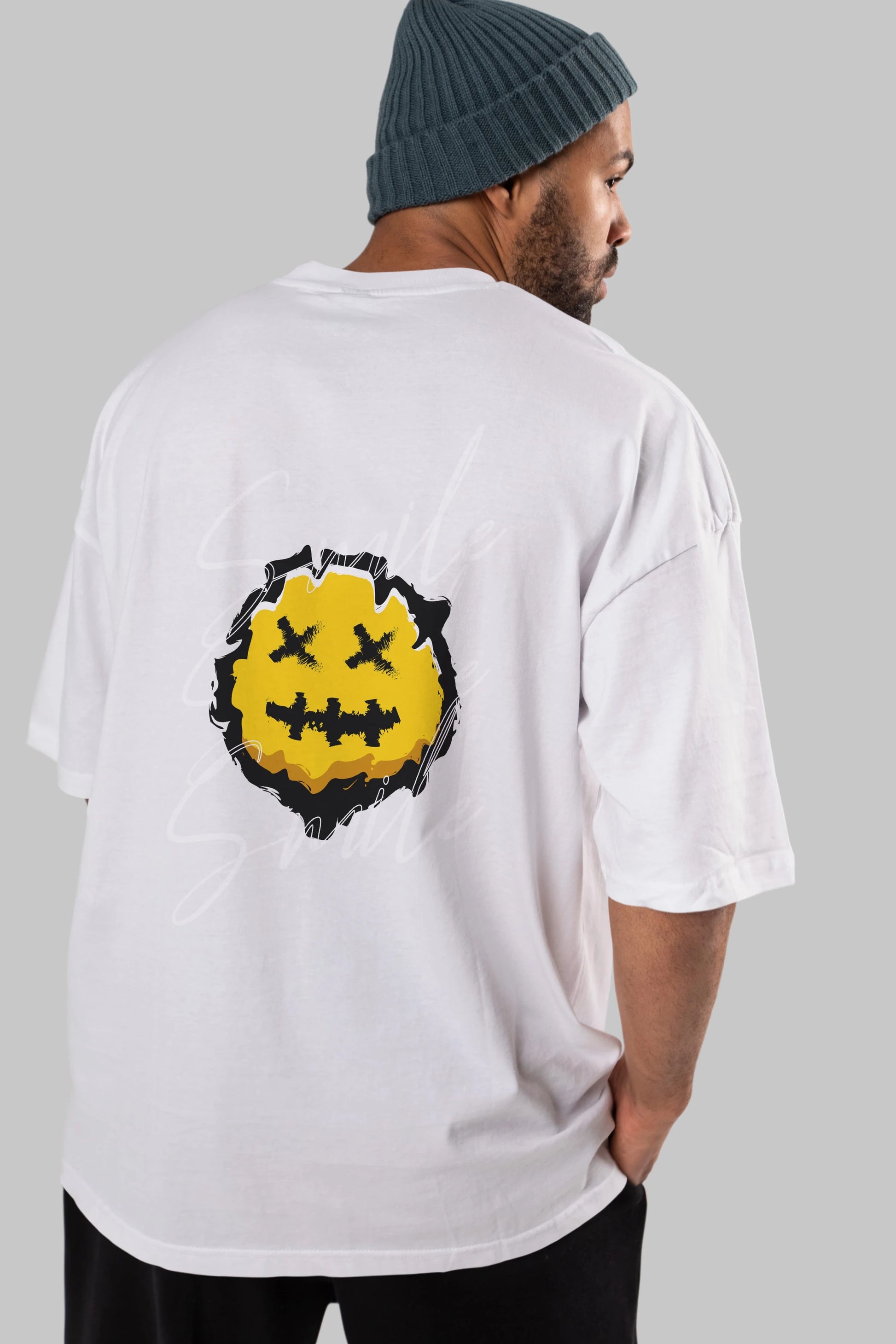 Smile Emoji Arka Baskılı Oversize t-shirt Erkek Kadın Unisex